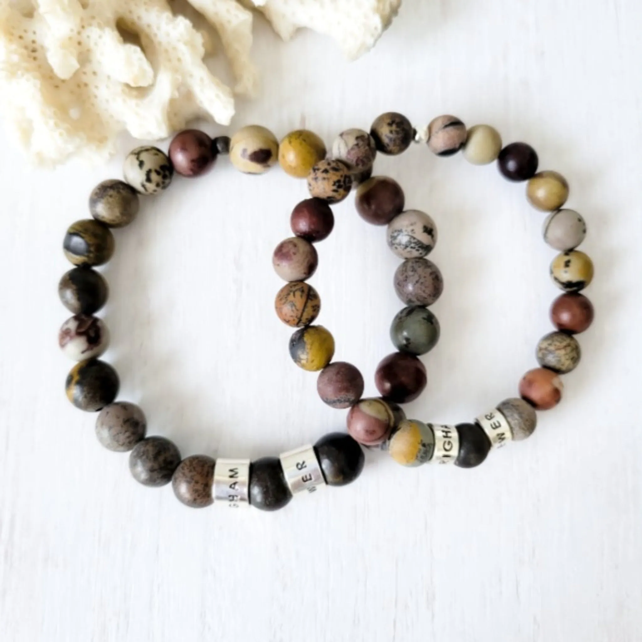 Men's Medium (8mm) Stone Bead Name Bracelet