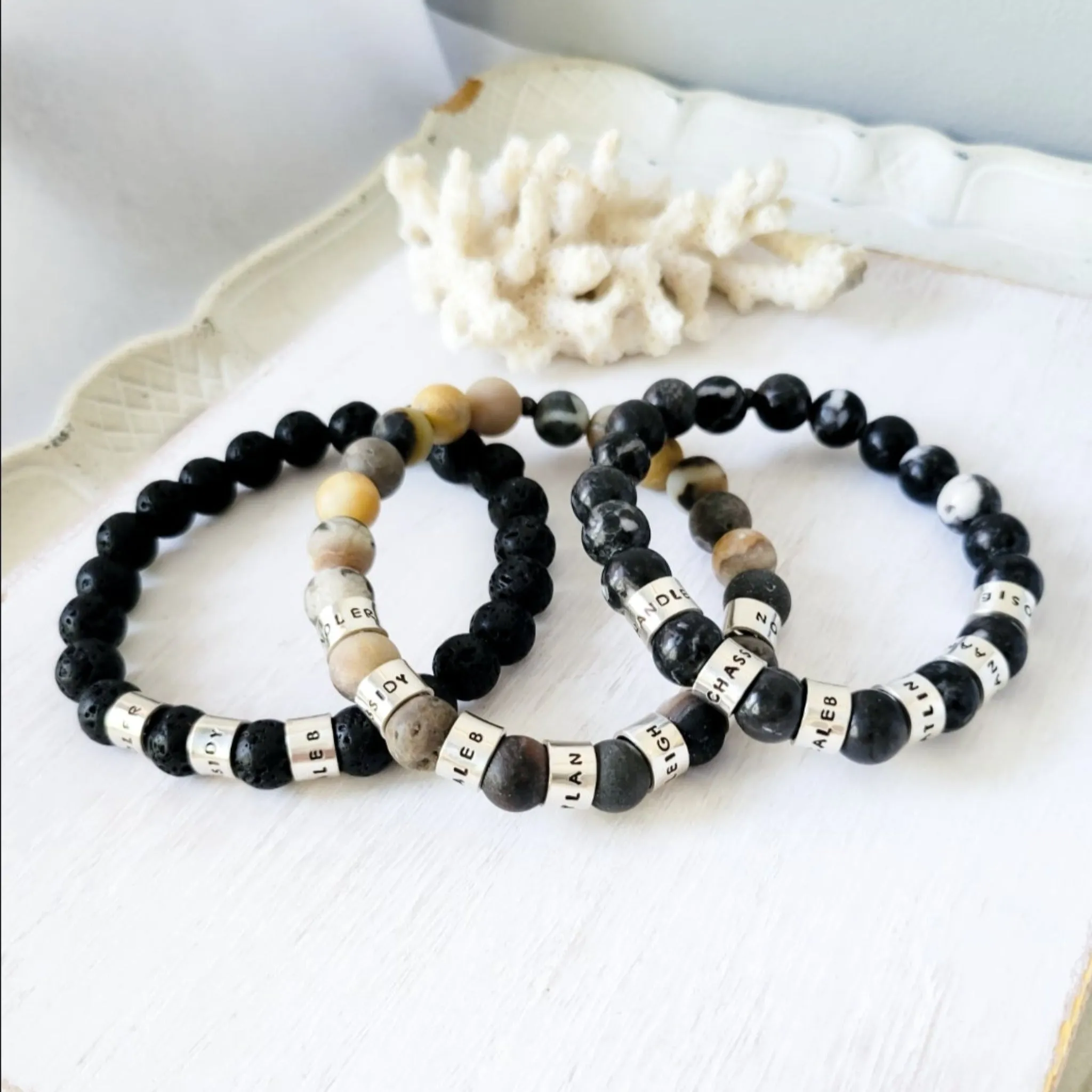 Men's Medium (8mm) Stone Bead Name Bracelet