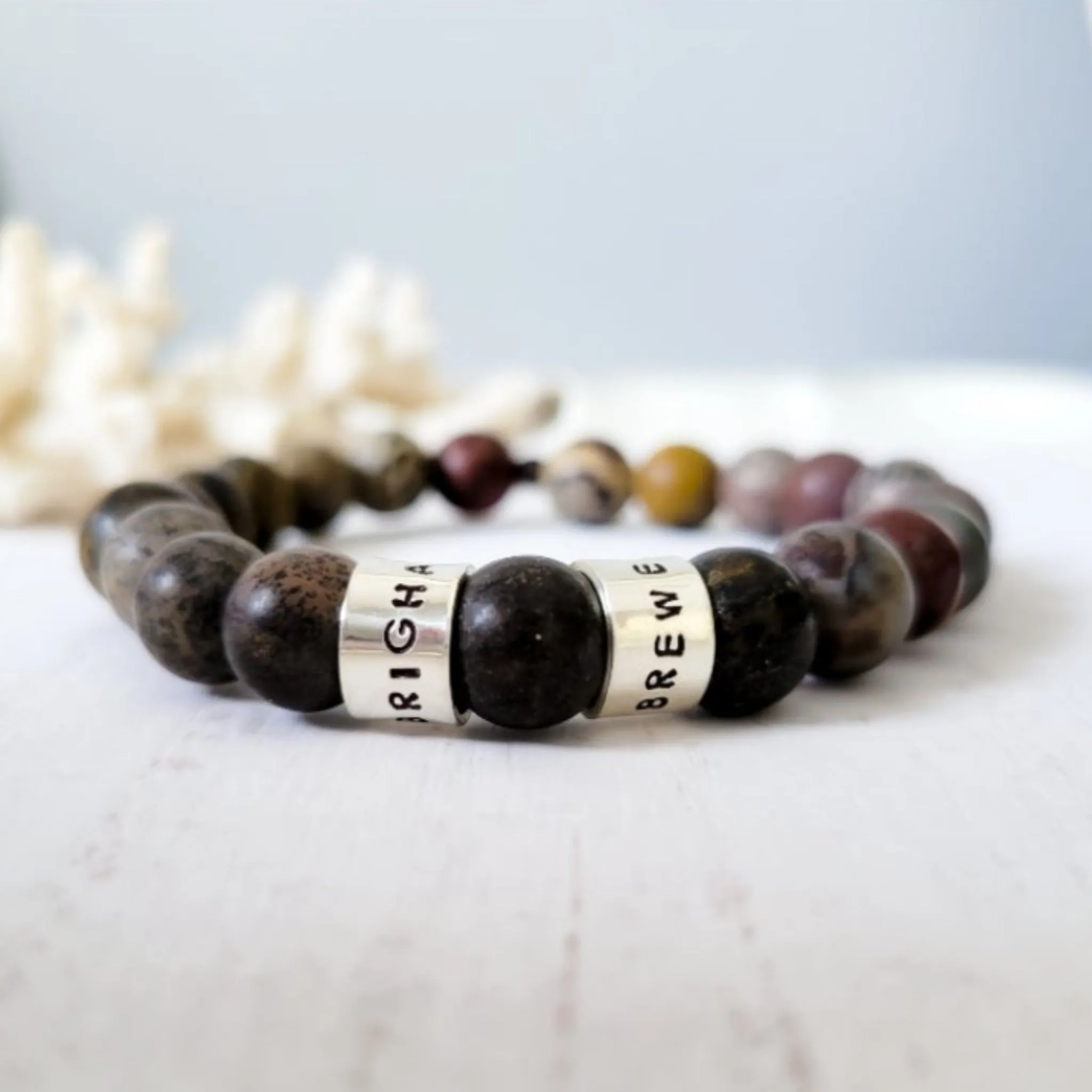 Men's Medium (8mm) Stone Bead Name Bracelet