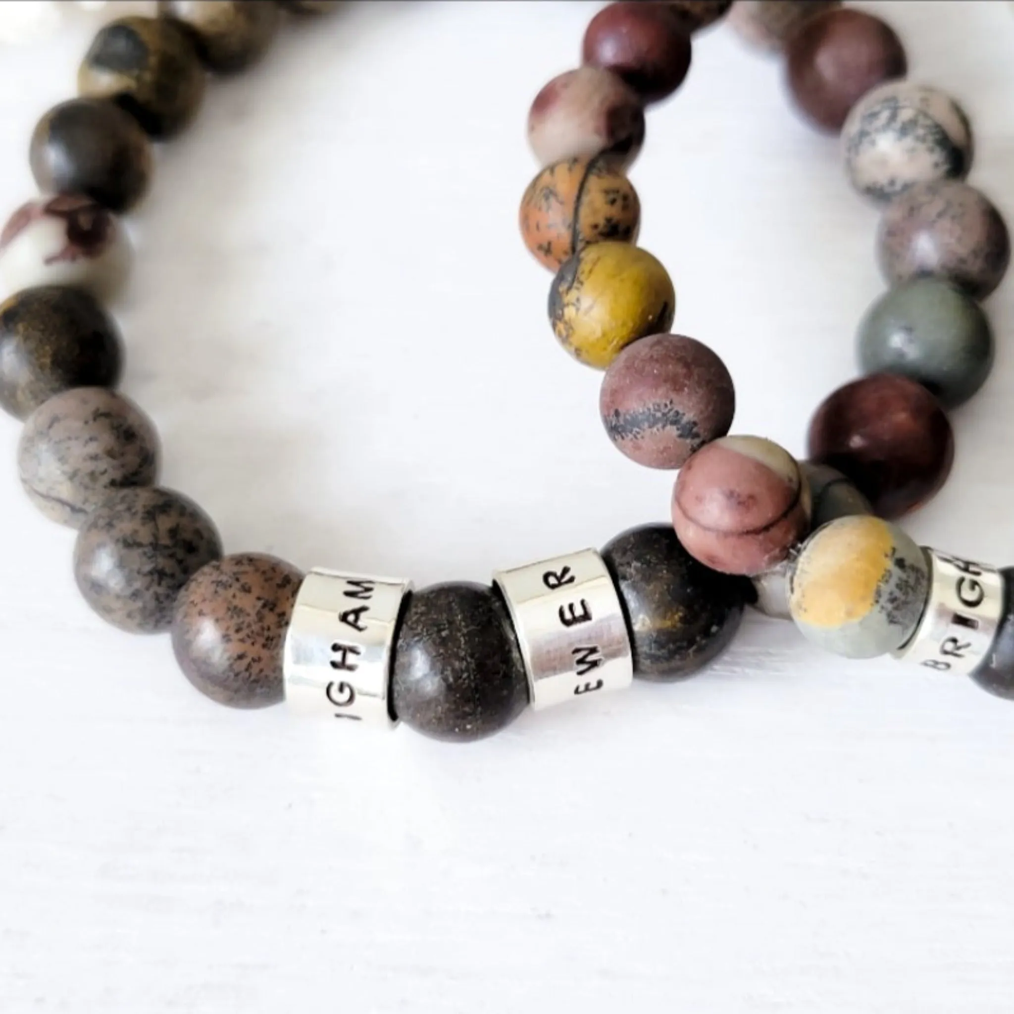 Men's Medium (8mm) Stone Bead Name Bracelet