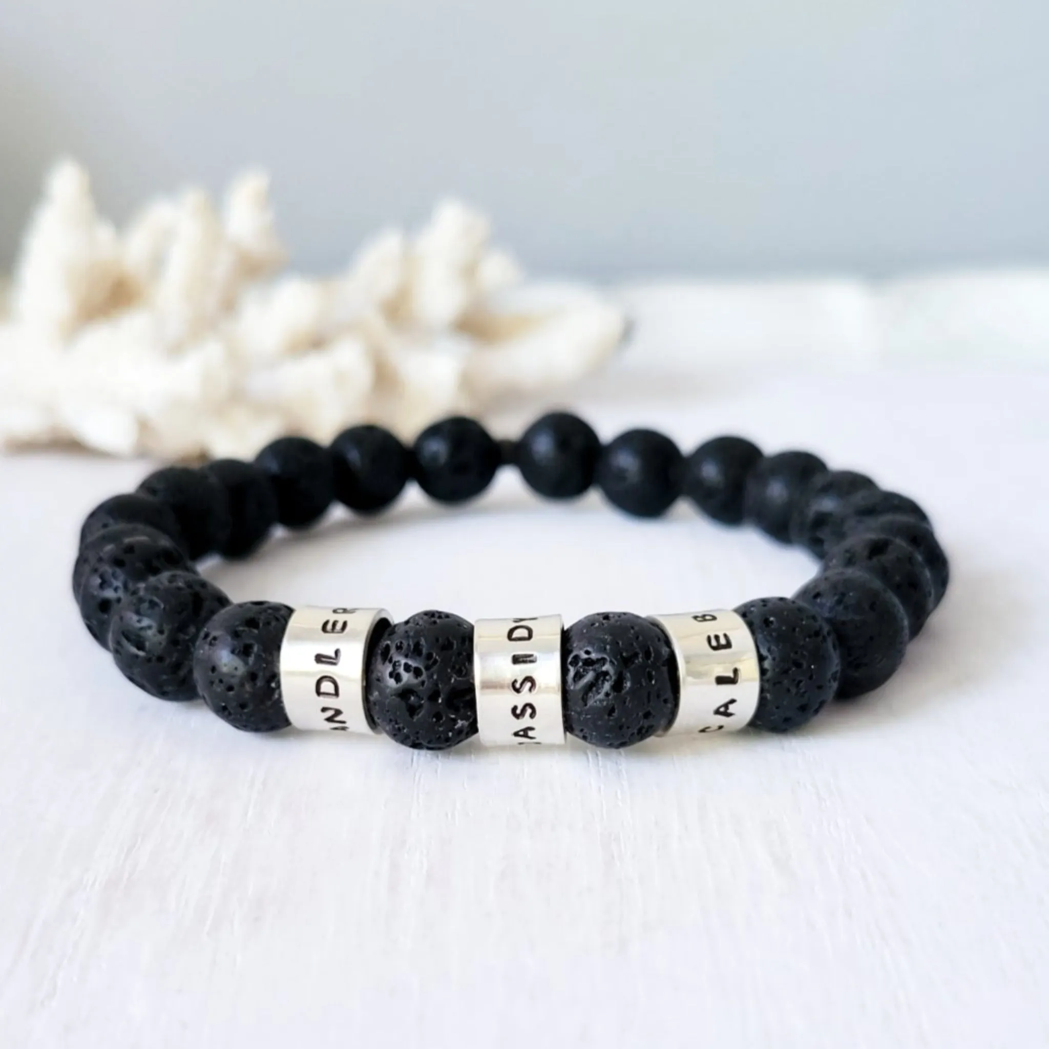 Men's Medium (8mm) Stone Bead Name Bracelet