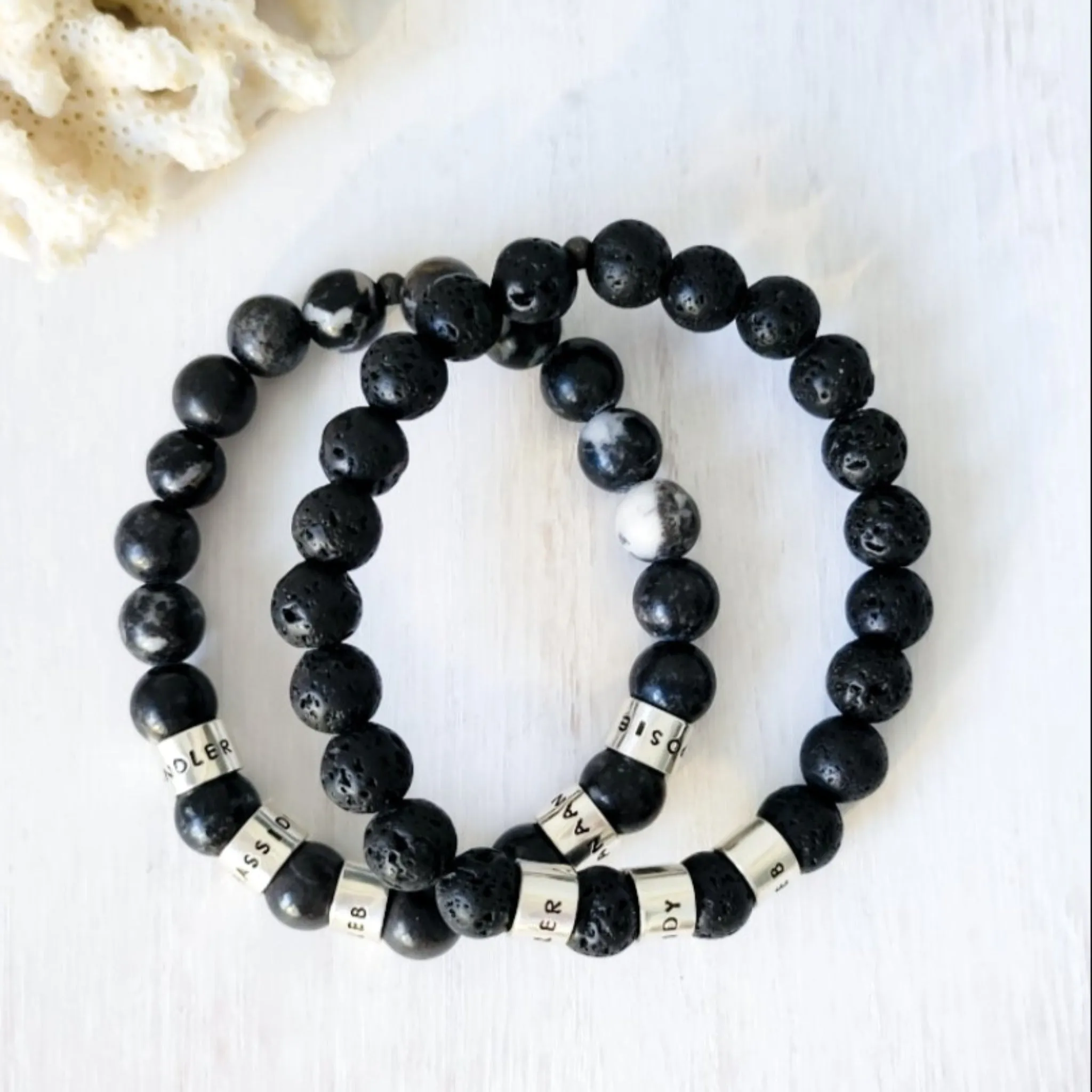Men's Medium (8mm) Stone Bead Name Bracelet
