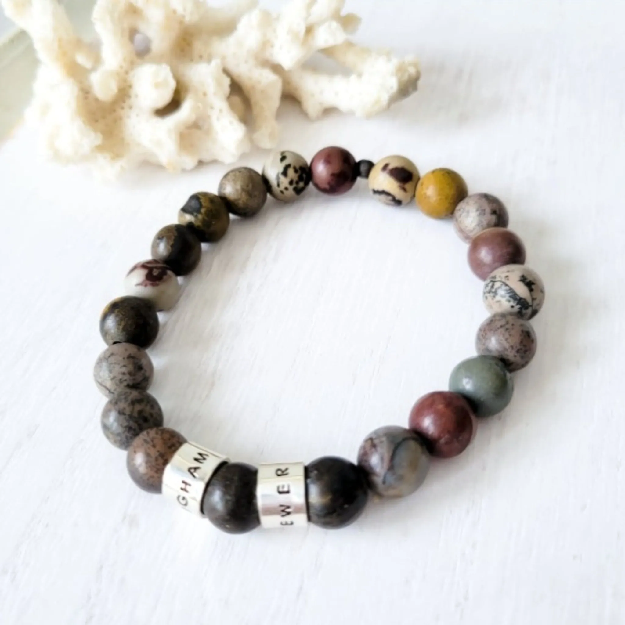 Men's Medium (8mm) Stone Bead Name Bracelet