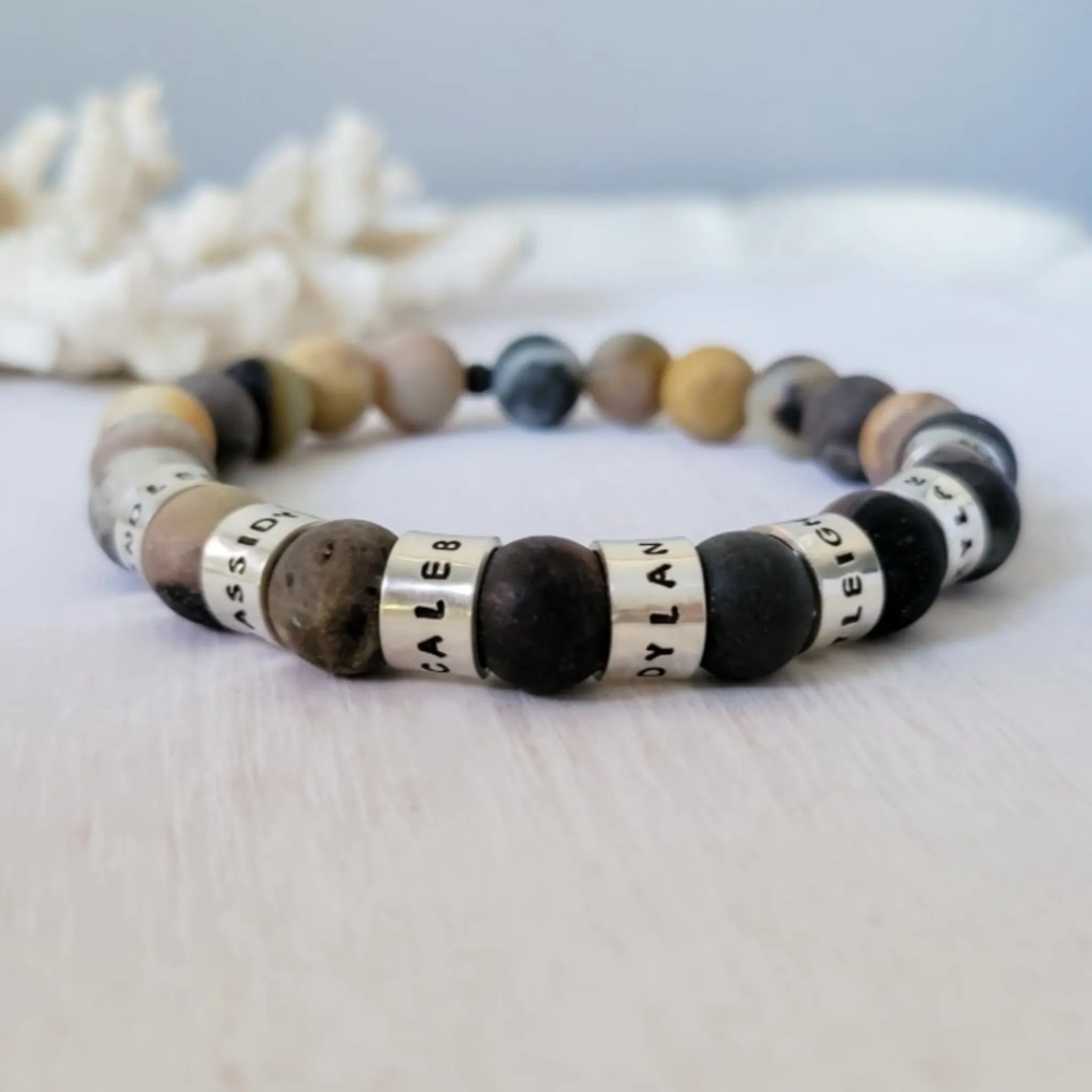 Men's Medium (8mm) Stone Bead Name Bracelet