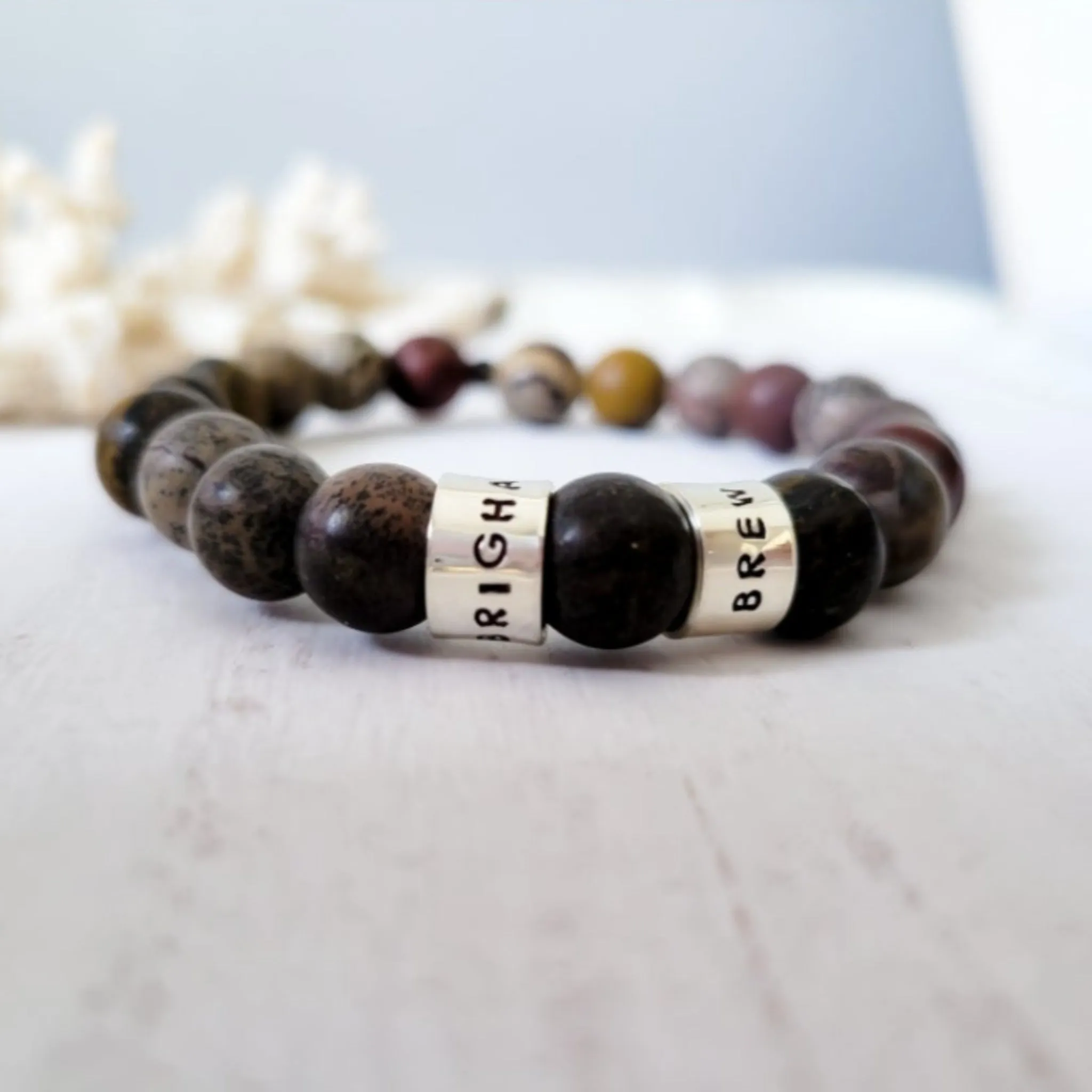 Men's Medium (8mm) Stone Bead Name Bracelet