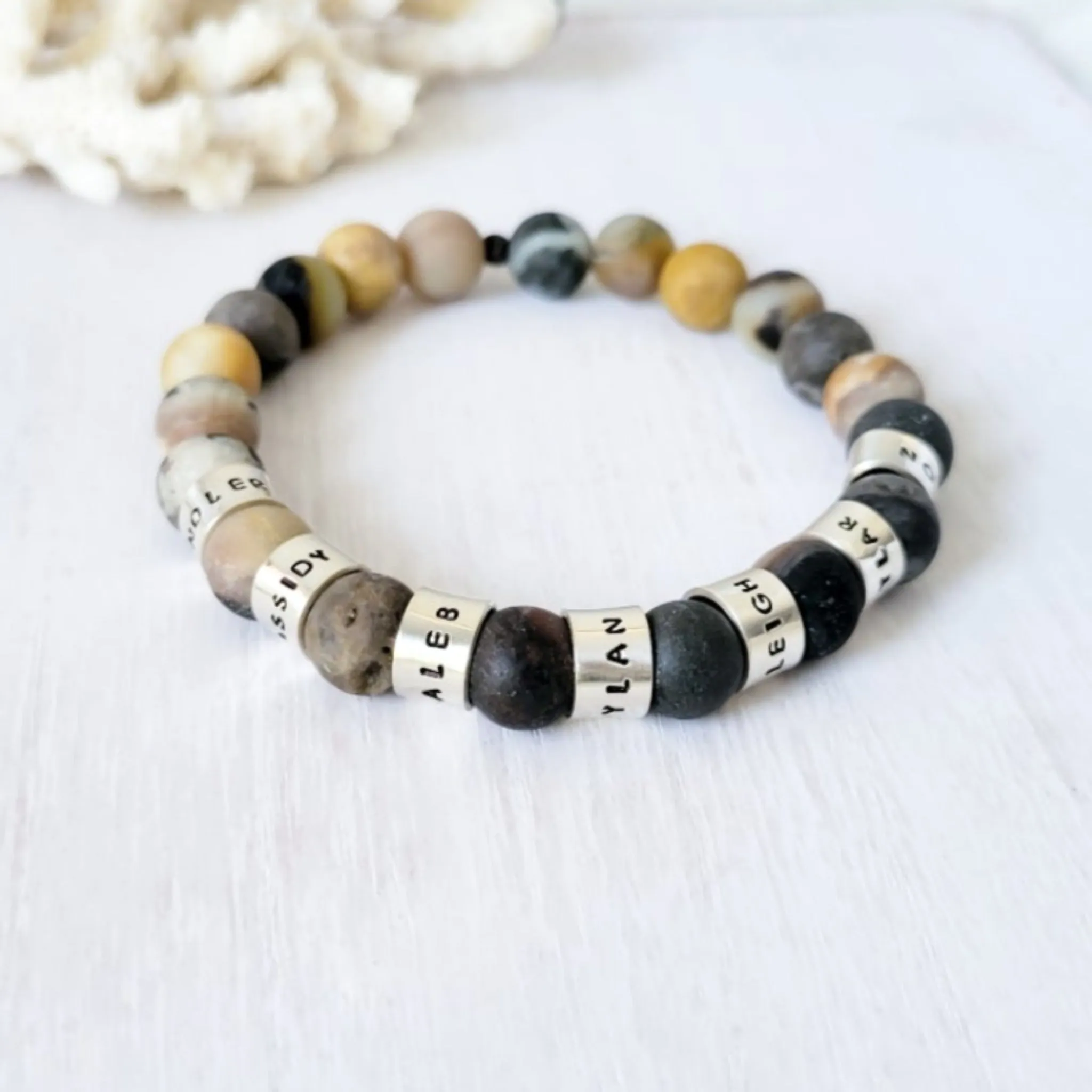 Men's Medium (8mm) Stone Bead Name Bracelet