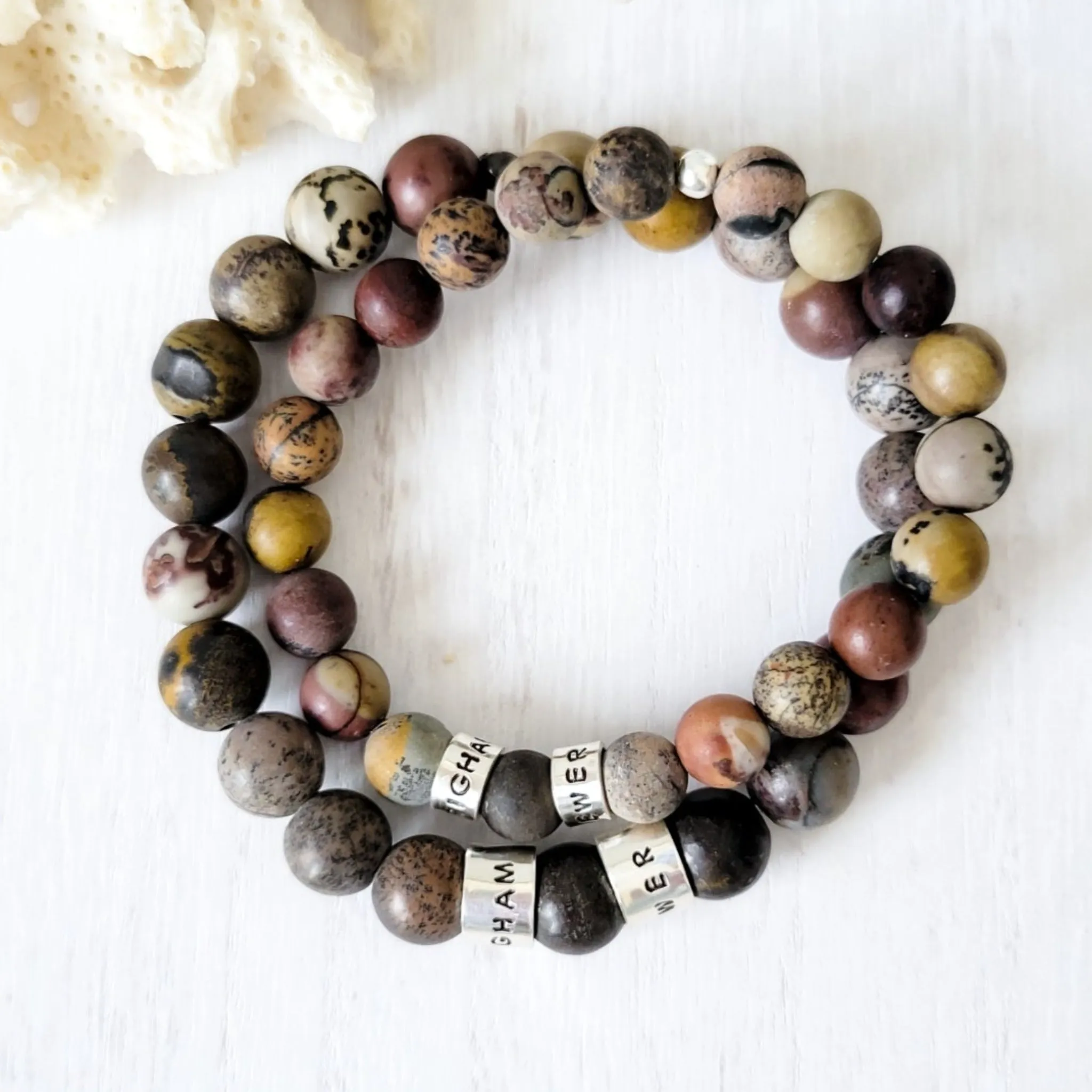 Men's Medium (8mm) Stone Bead Name Bracelet