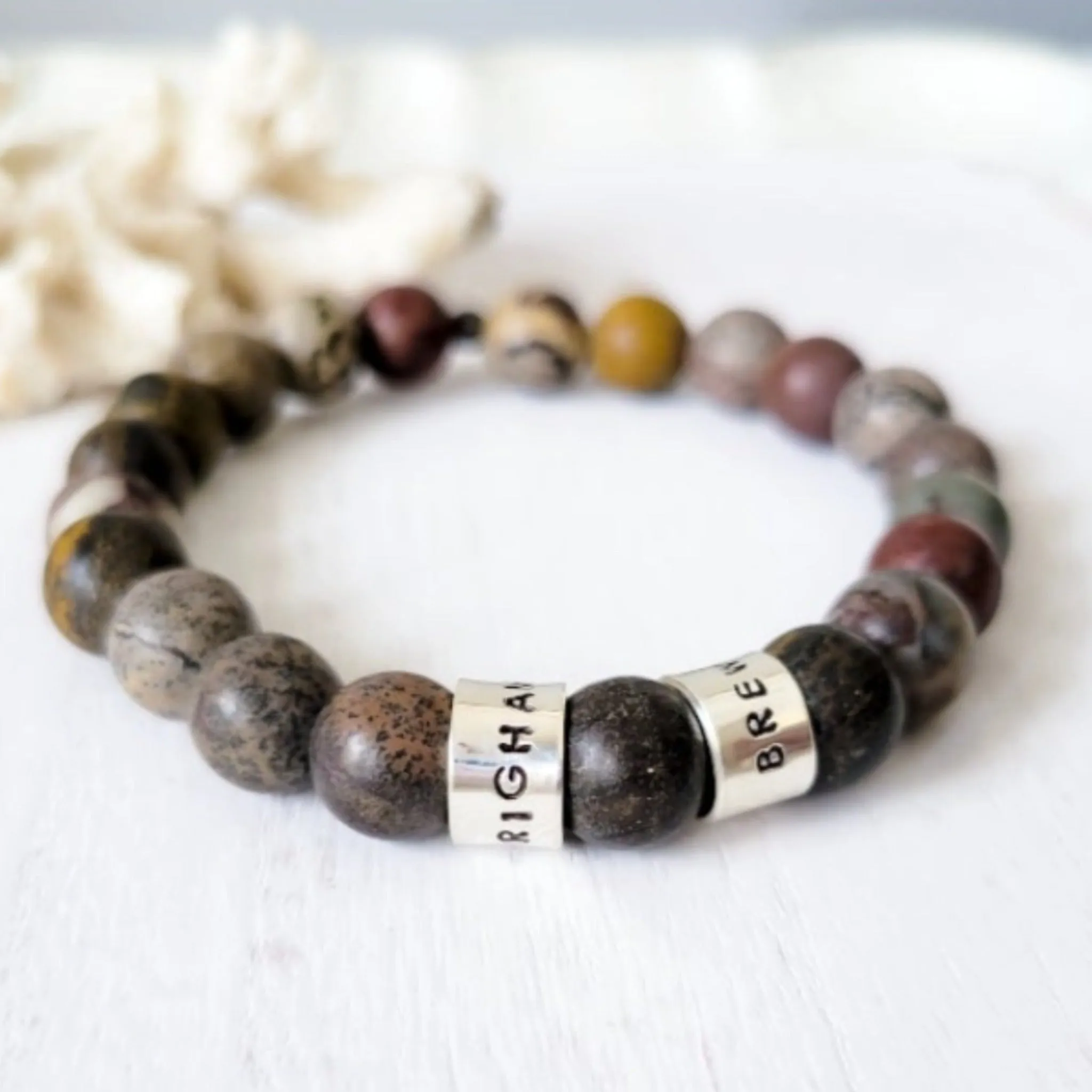 Men's Medium (8mm) Stone Bead Name Bracelet