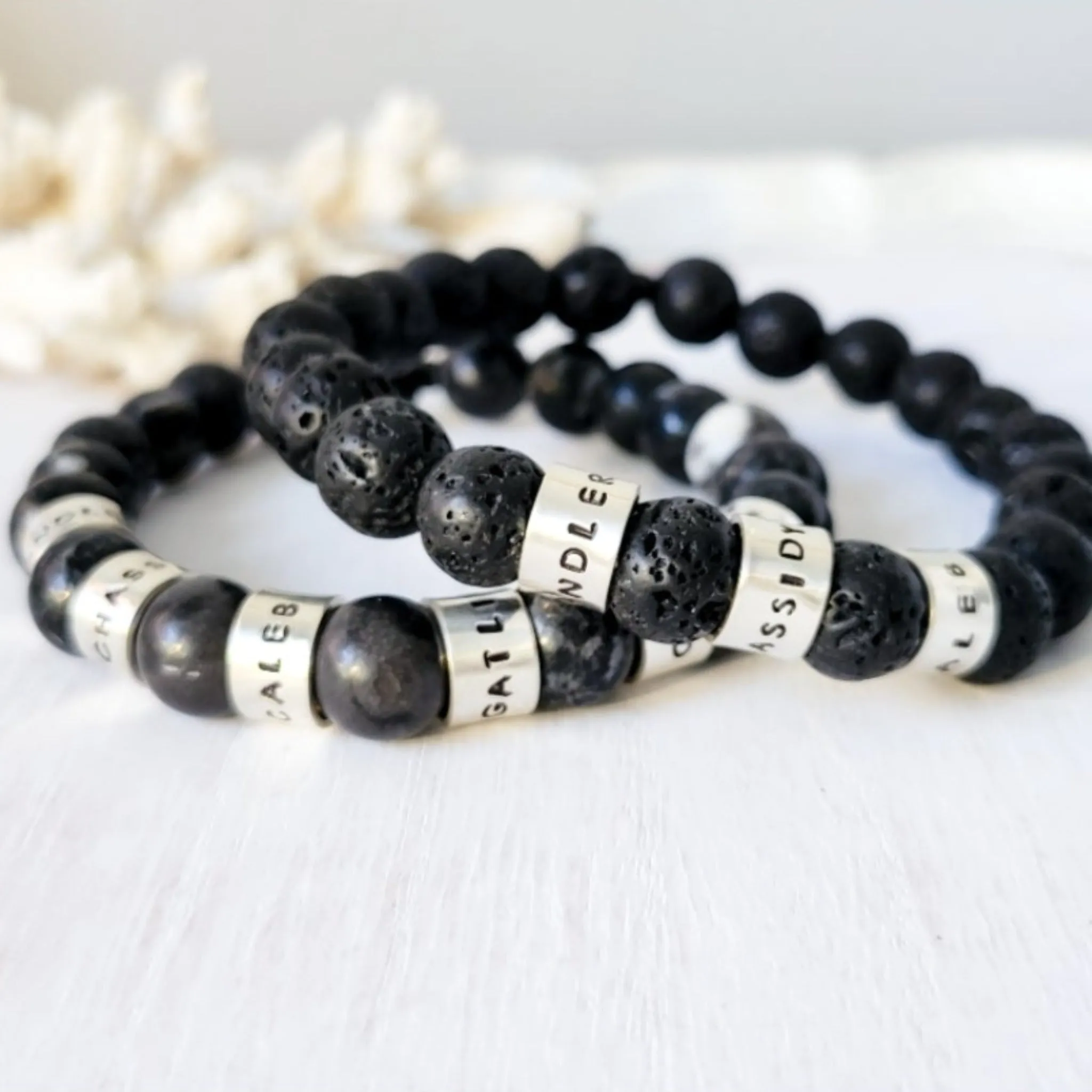 Men's Medium (8mm) Stone Bead Name Bracelet