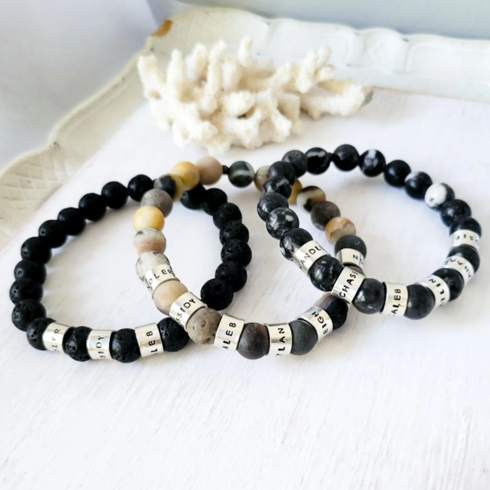 Men's Medium (8mm) Stone Bead Name Bracelet