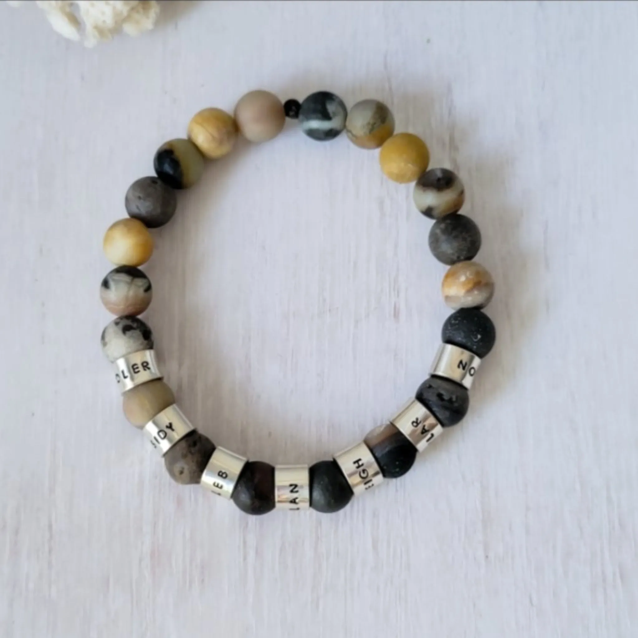 Men's Medium (8mm) Stone Bead Name Bracelet