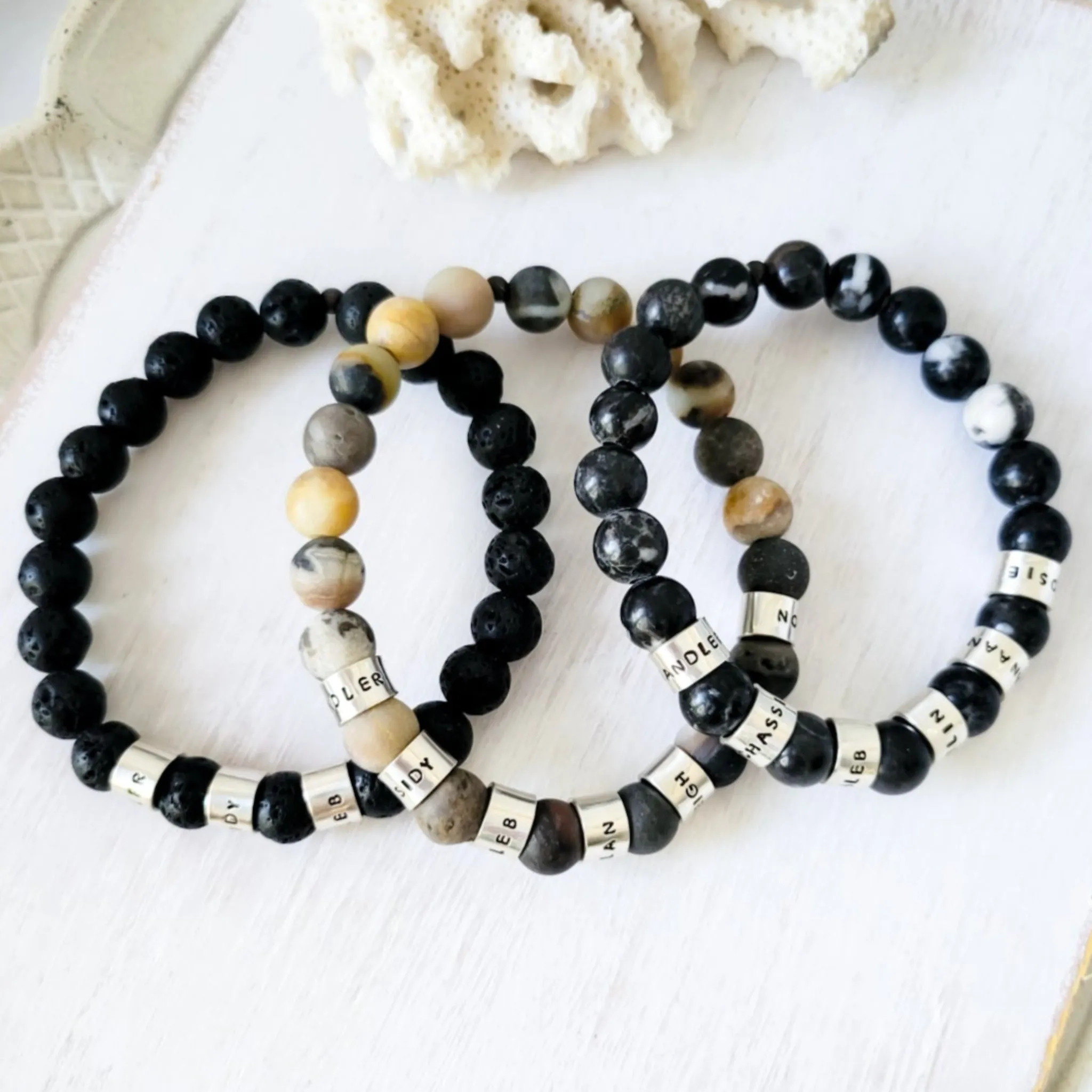 Men's Medium (8mm) Stone Bead Name Bracelet