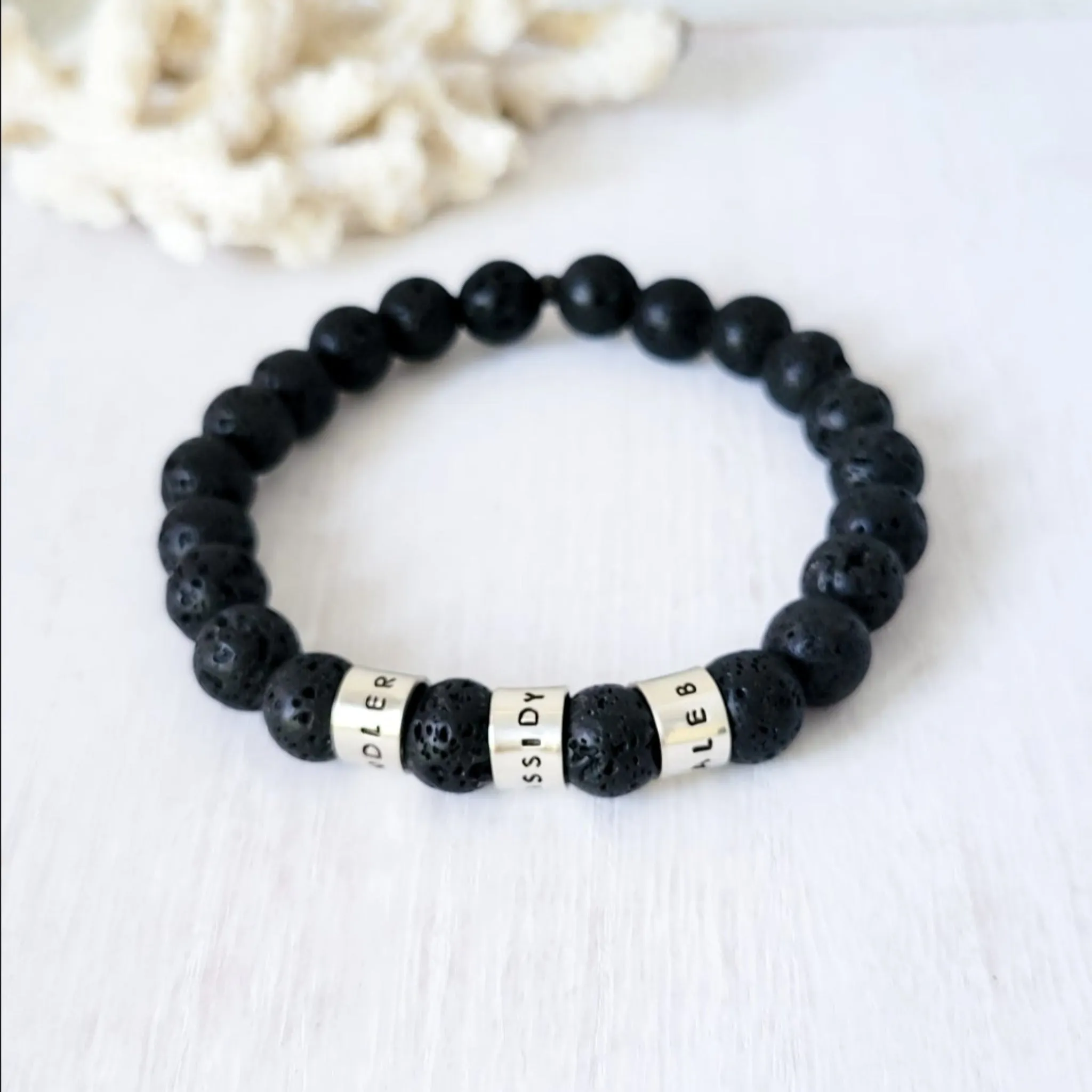 Men's Medium (8mm) Stone Bead Name Bracelet