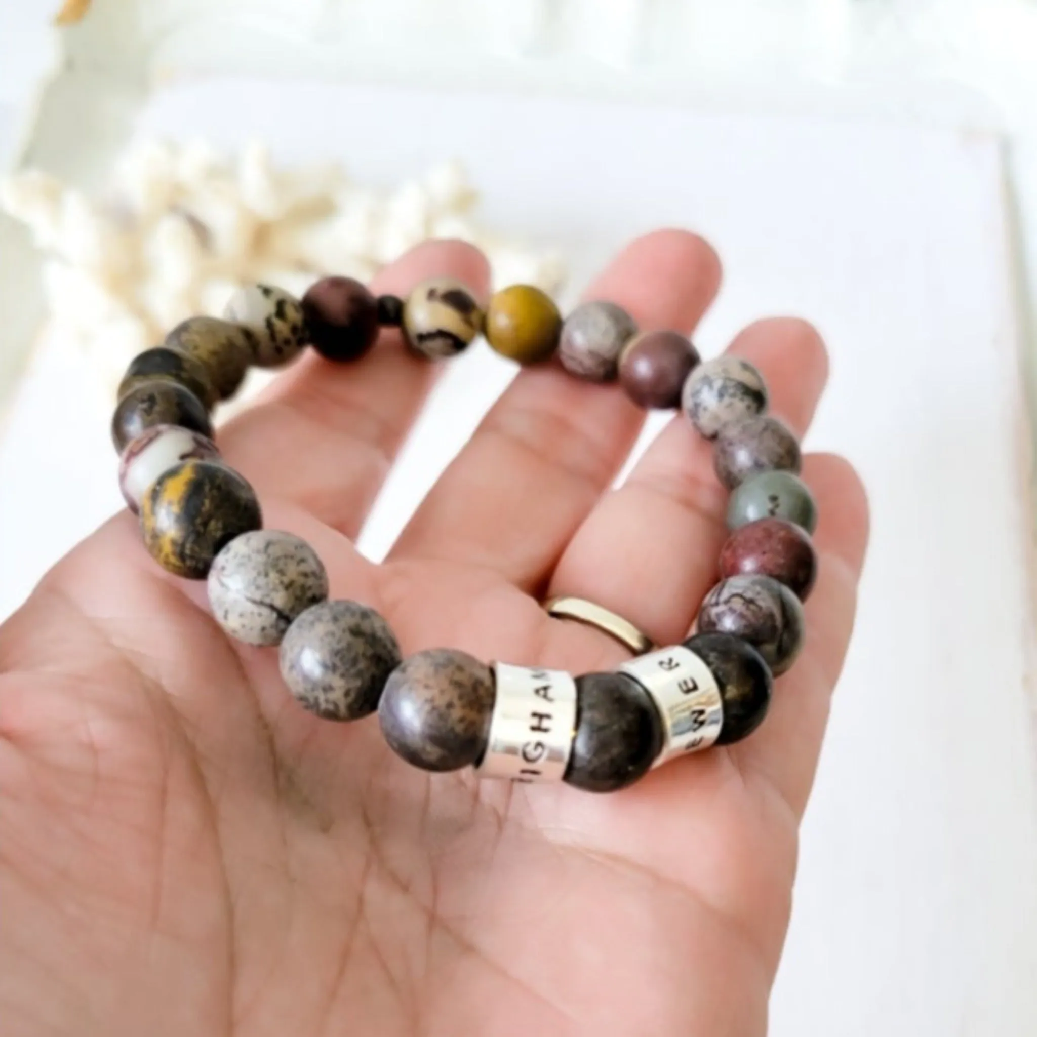 Men's Medium (8mm) Stone Bead Name Bracelet