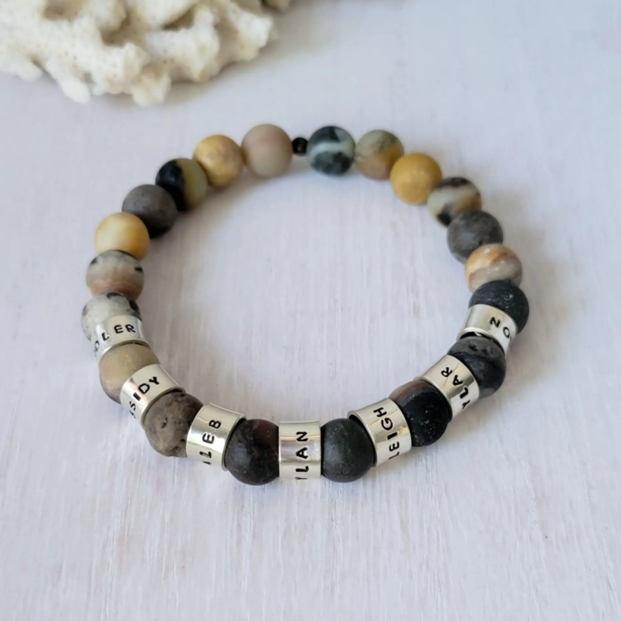 Men's Medium (8mm) Stone Bead Name Bracelet