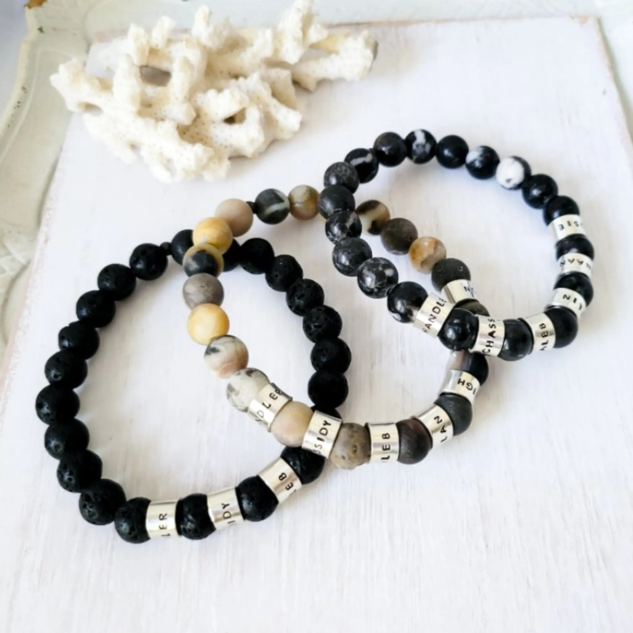 Men's Medium (8mm) Stone Bead Name Bracelet