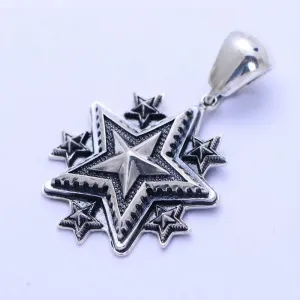 Men's Real Solid 925 Sterling Silver Pendants Five-Pointed Star Jewelry