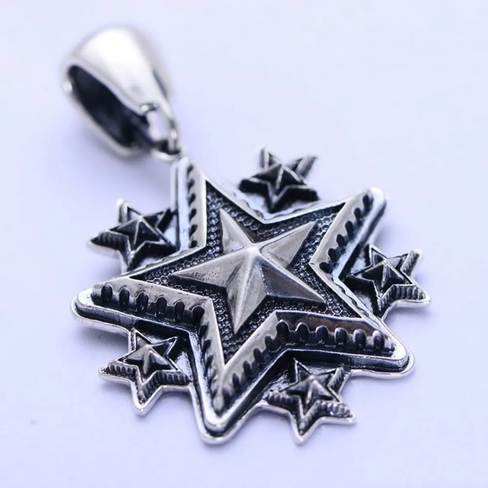 Men's Real Solid 925 Sterling Silver Pendants Five-Pointed Star Jewelry