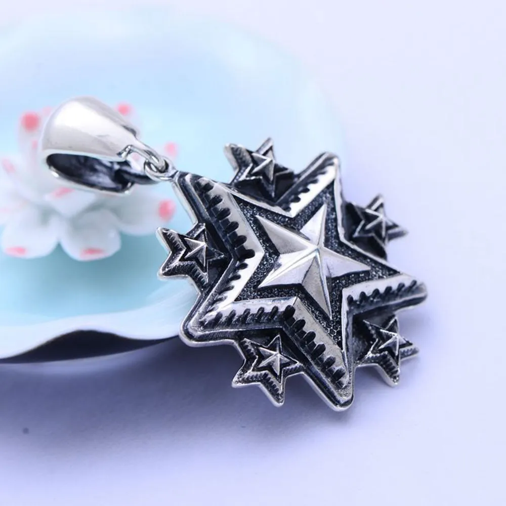 Men's Real Solid 925 Sterling Silver Pendants Five-Pointed Star Jewelry
