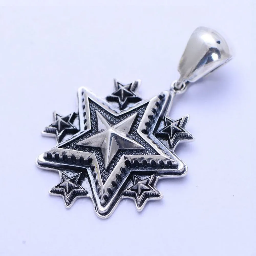 Men's Real Solid 925 Sterling Silver Pendants Five-Pointed Star Jewelry