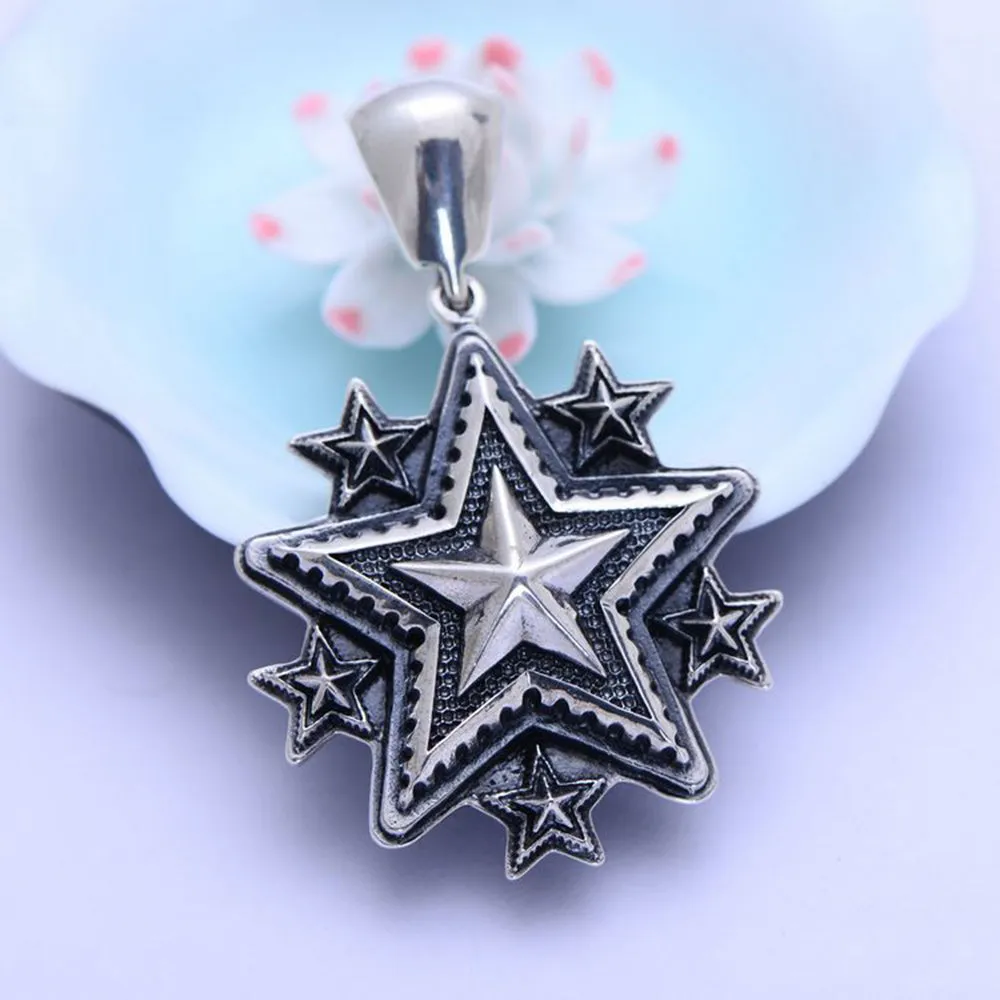 Men's Real Solid 925 Sterling Silver Pendants Five-Pointed Star Jewelry