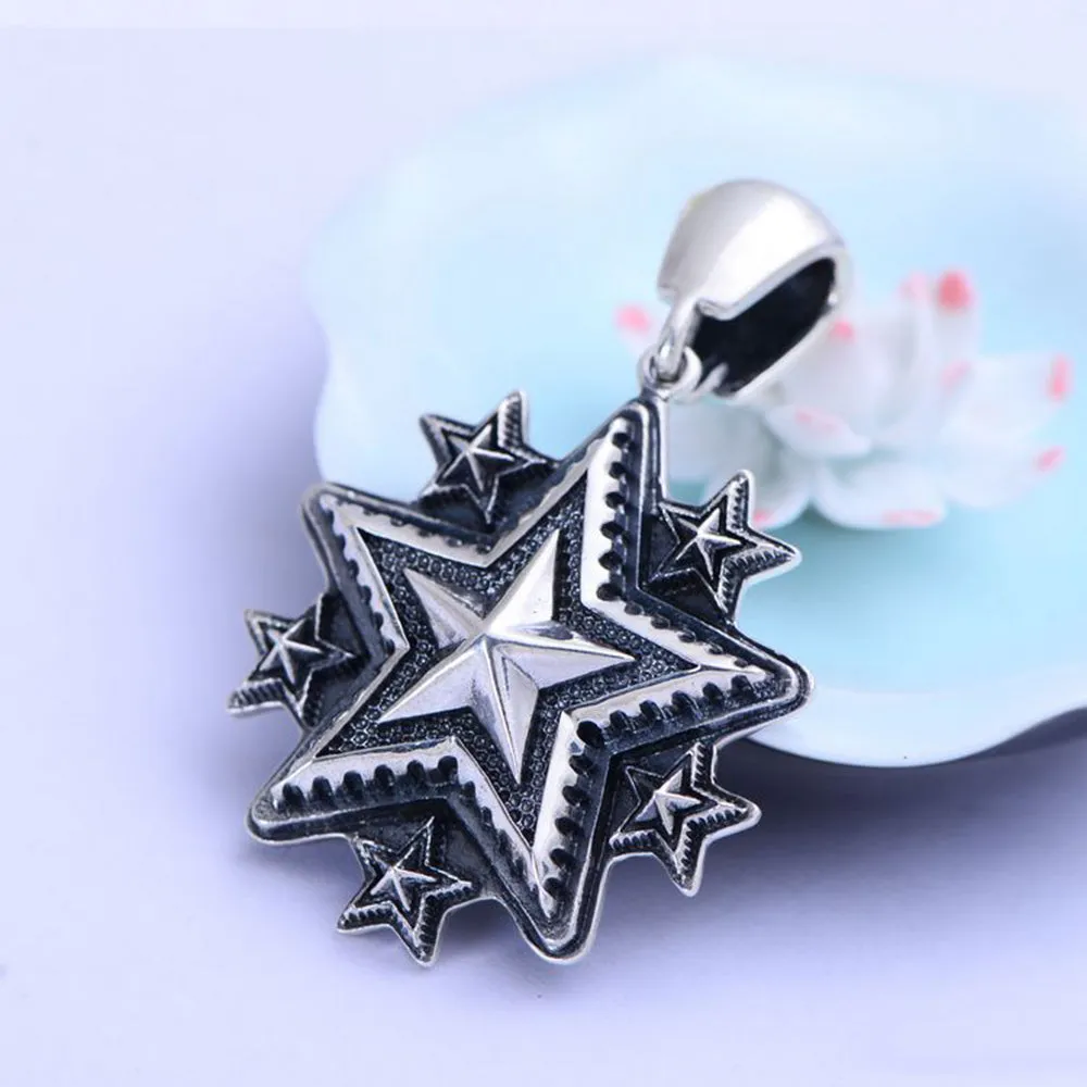Men's Real Solid 925 Sterling Silver Pendants Five-Pointed Star Jewelry
