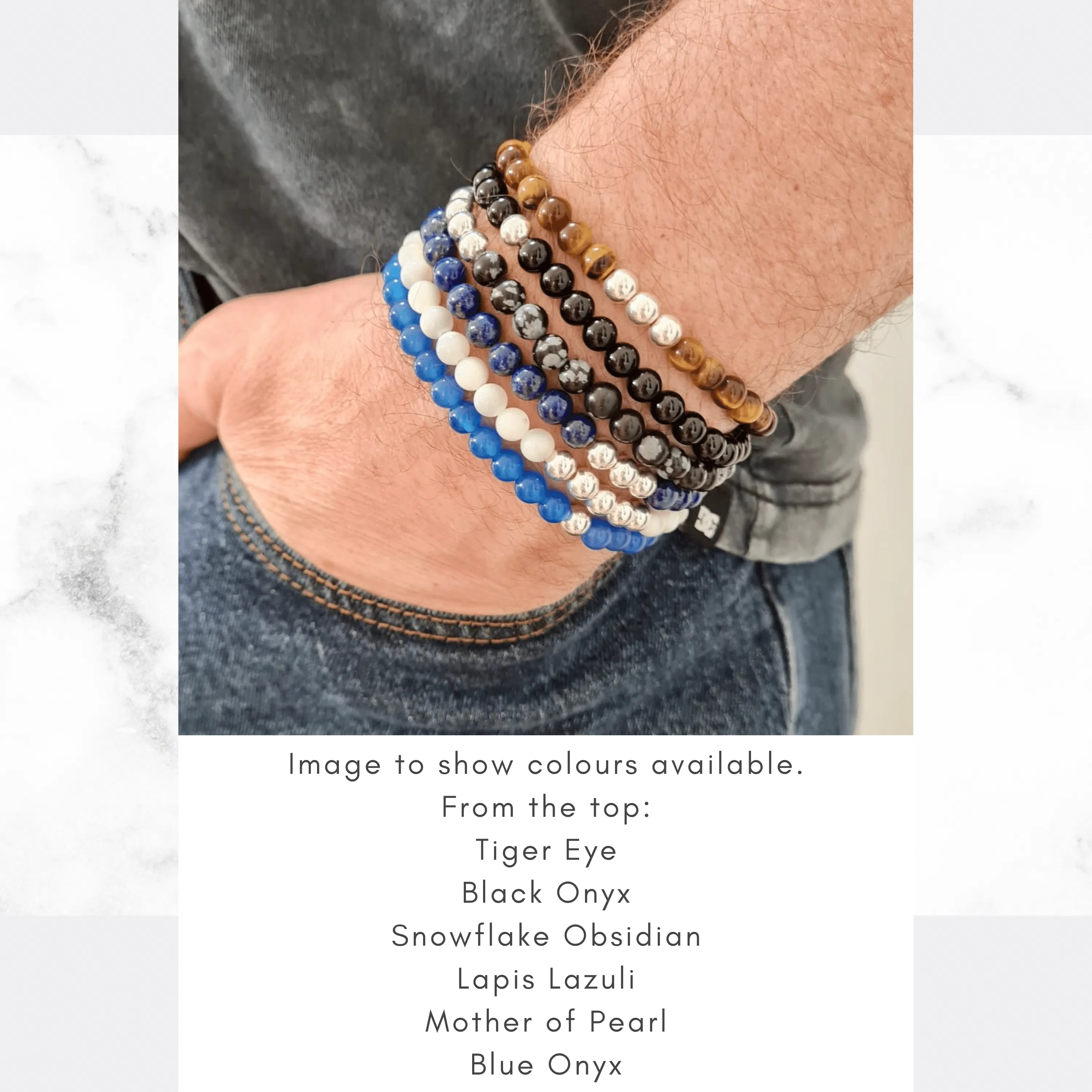 Mens Snowflake Obsidian Gemstone Bracelet