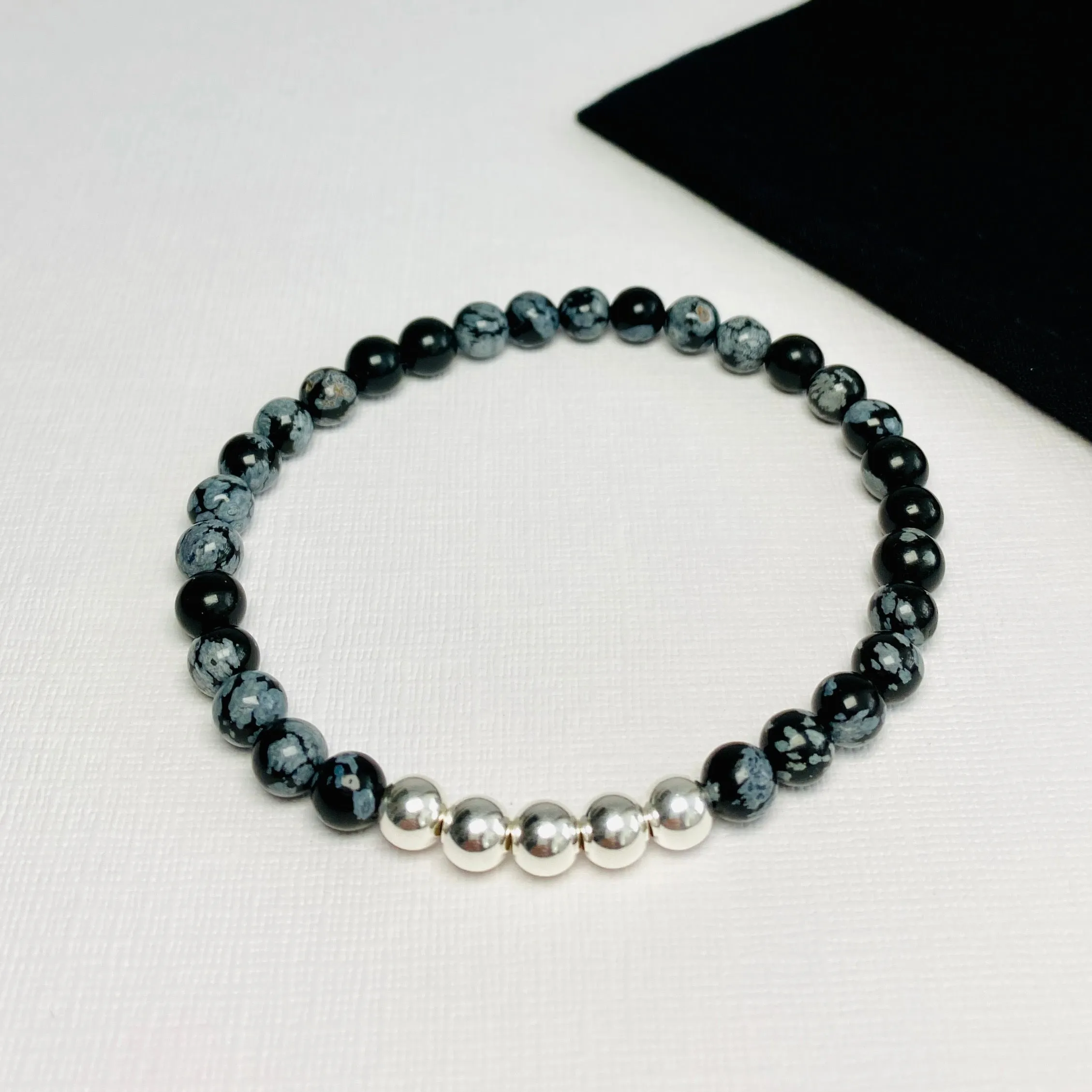 Mens Snowflake Obsidian Gemstone Bracelet
