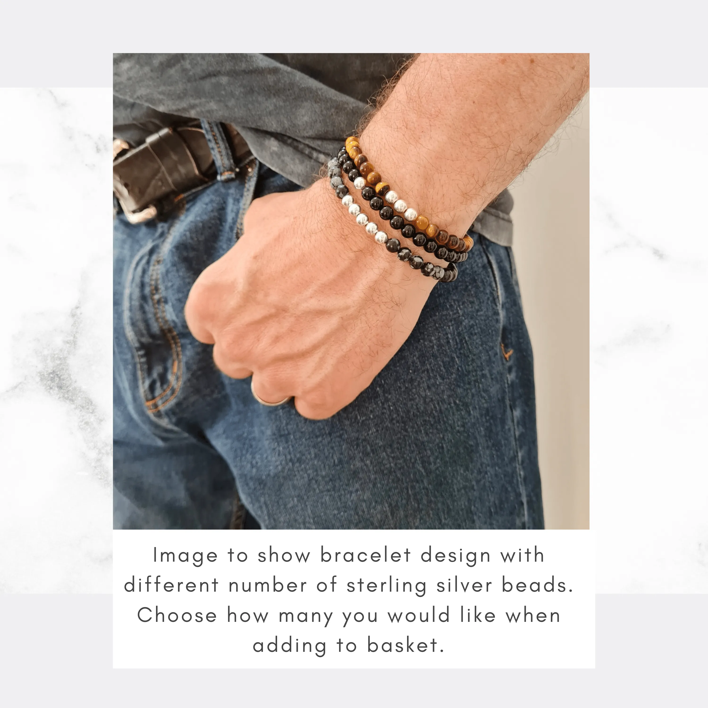 Mens Snowflake Obsidian Gemstone Bracelet