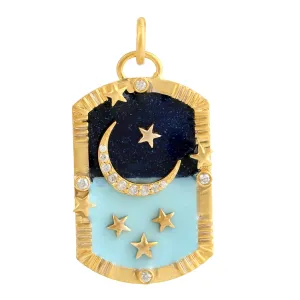 Micro Pave Diamond Crescent Moon Charm 18k Yellow Gold Pendant