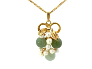 Mings Hawaii Round Jade Pearl Leaf Necklace 14k Yellow Gold