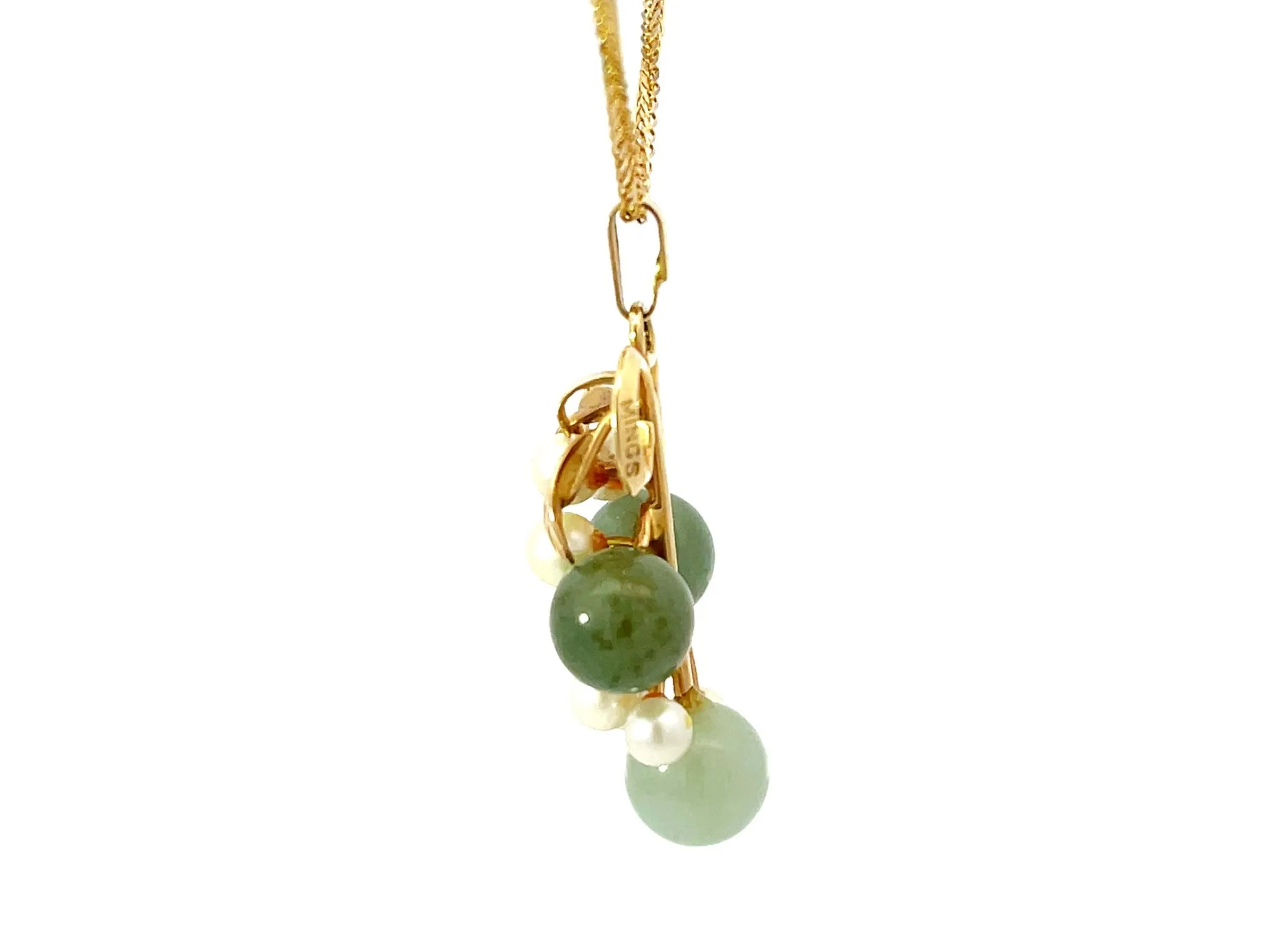 Mings Hawaii Round Jade Pearl Leaf Necklace 14k Yellow Gold