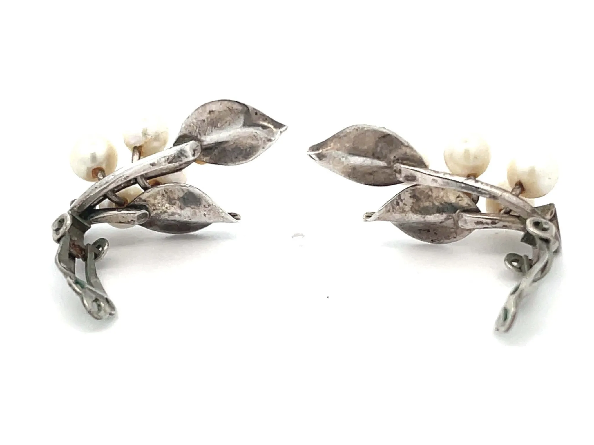 Mings Pearl Leaf Clip on Earrings in Sterling Silver