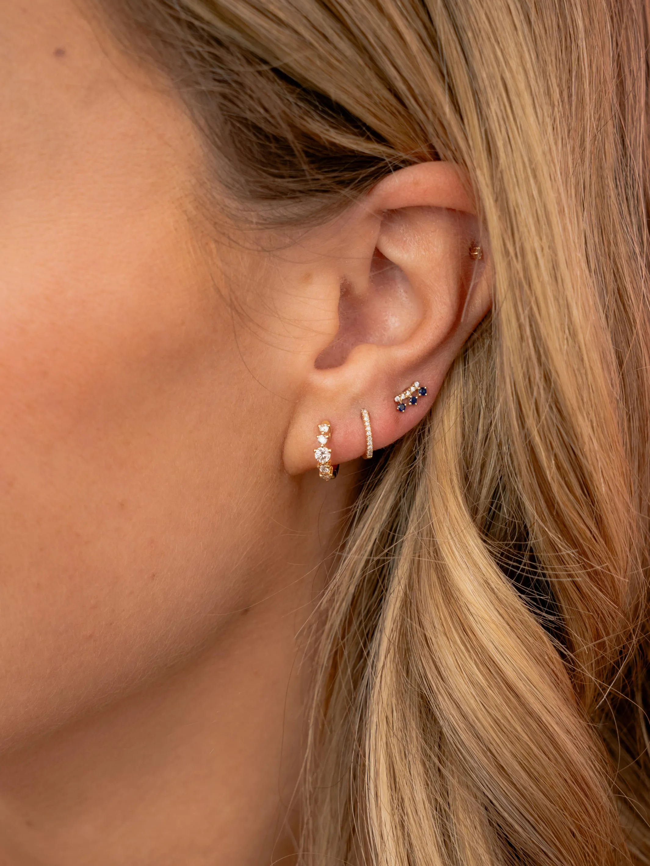 Mini Blue Sapphire Crown Stud Earrings 14K