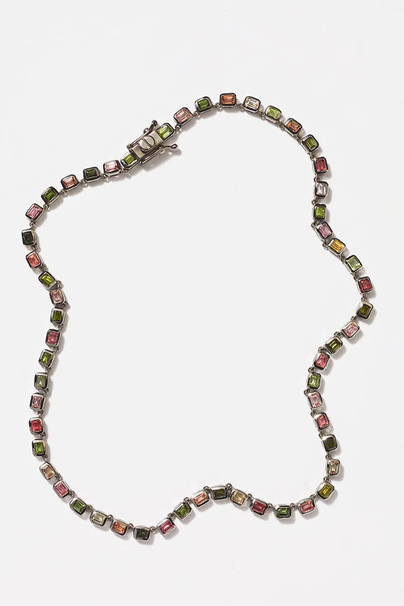Mini Deco-Tile Rivière Necklace - Multi Tourmaline