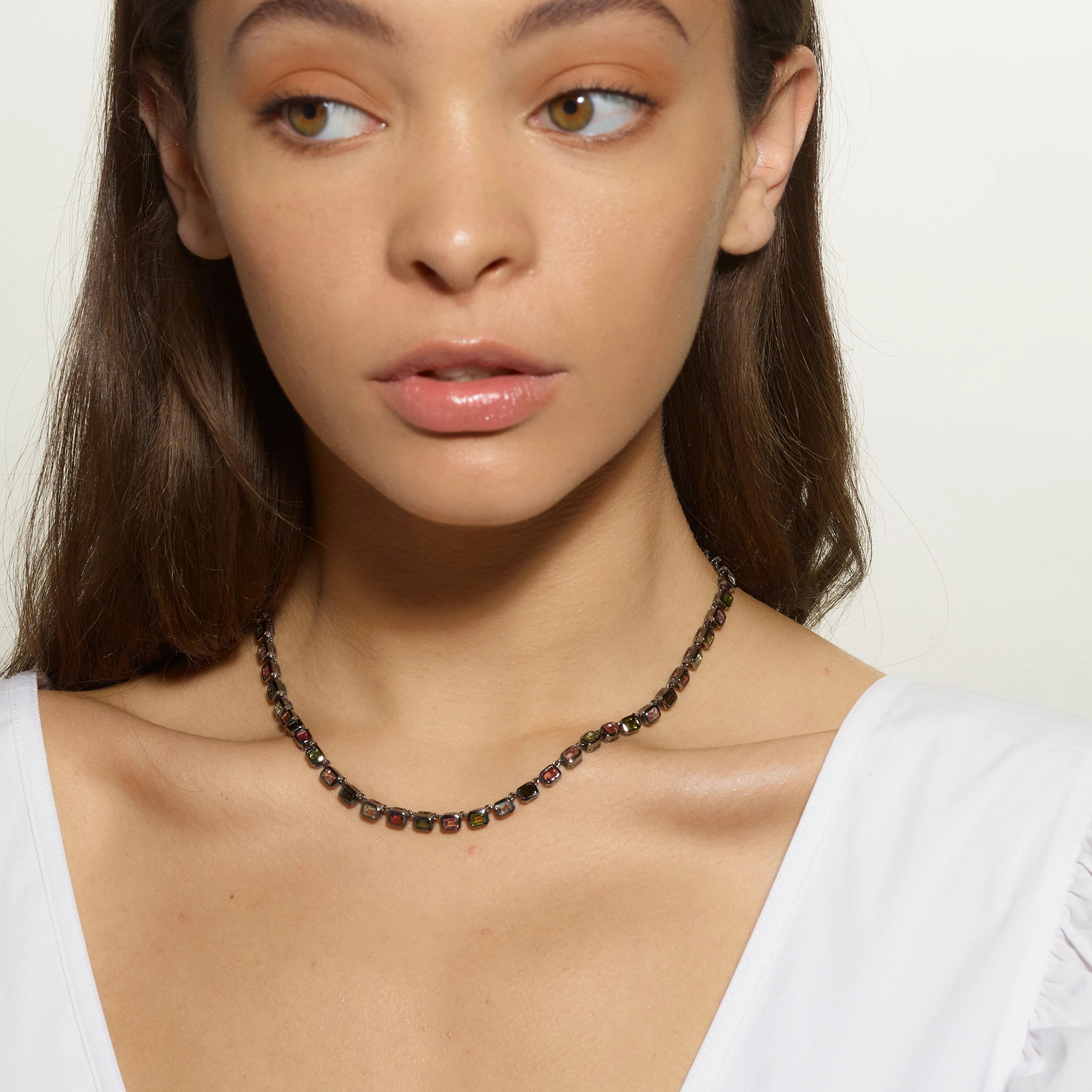 Mini Deco-Tile Rivière Necklace - Multi Tourmaline