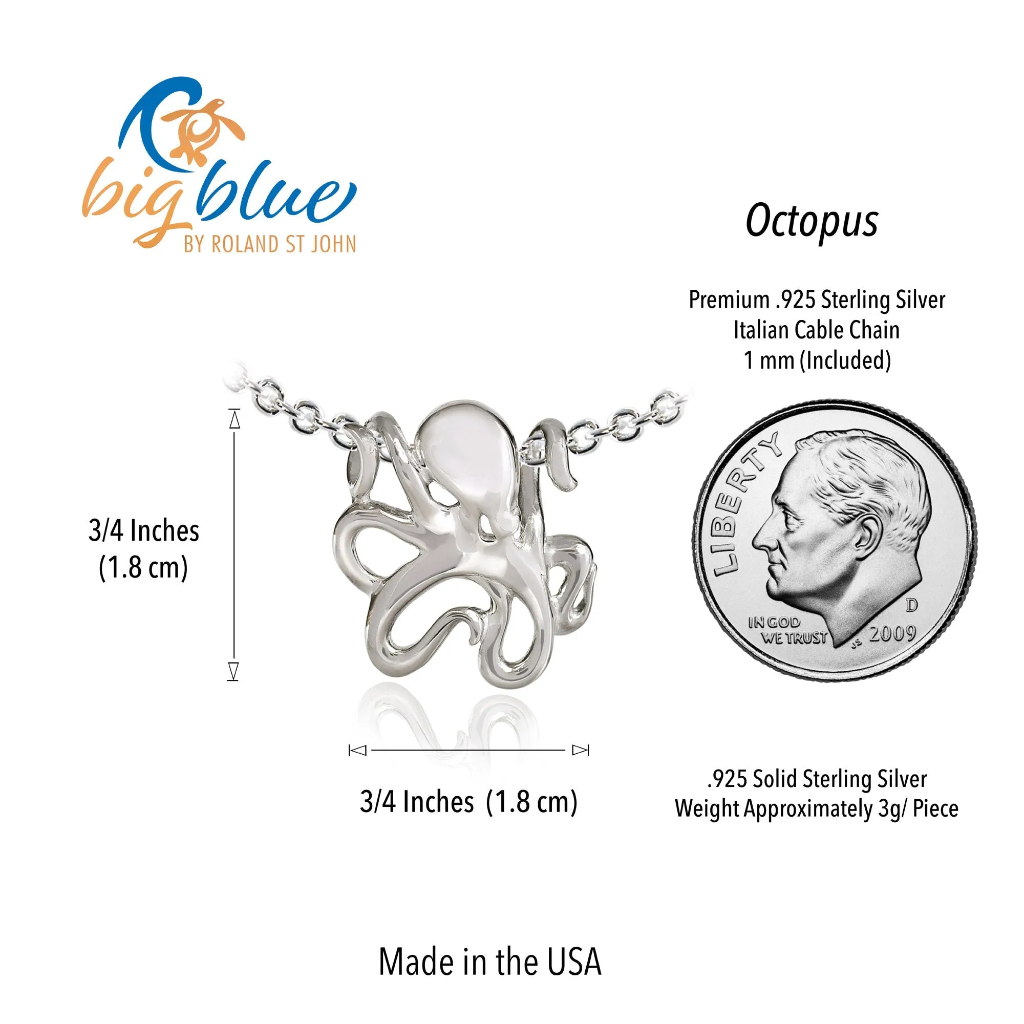 Miniature Octopus Necklaces for Women Sterling Silver- Octopus Jewelry for Women, Sea Life Jewelry, Octopus Gifts