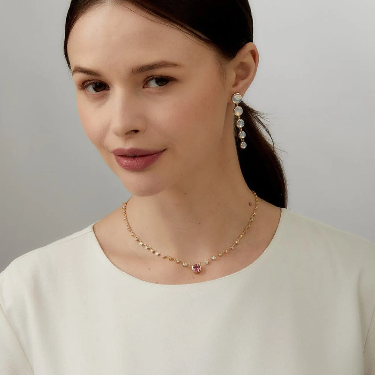 Mogul 18K Yellow Gold Pink Tourmaline Diamond Necklace