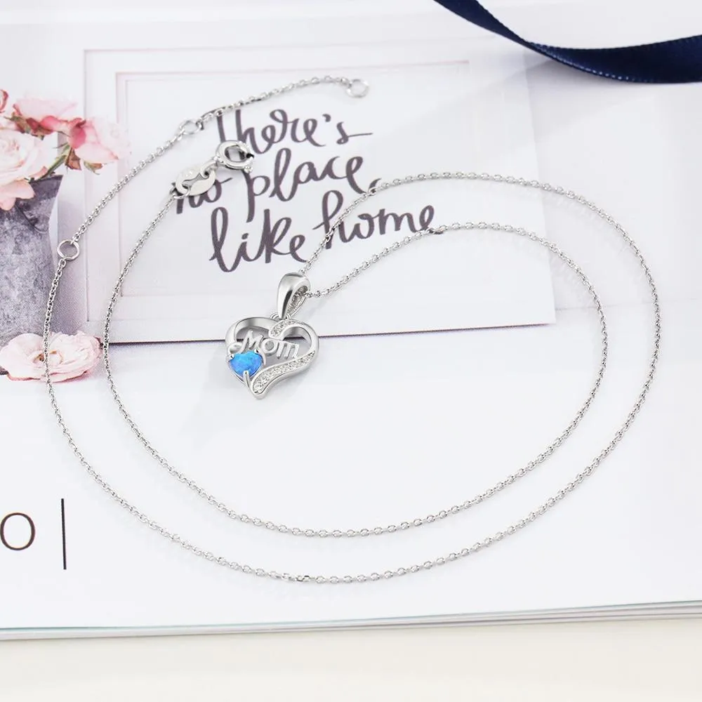 Mom Heart Shape Blue Pendant & Necklace