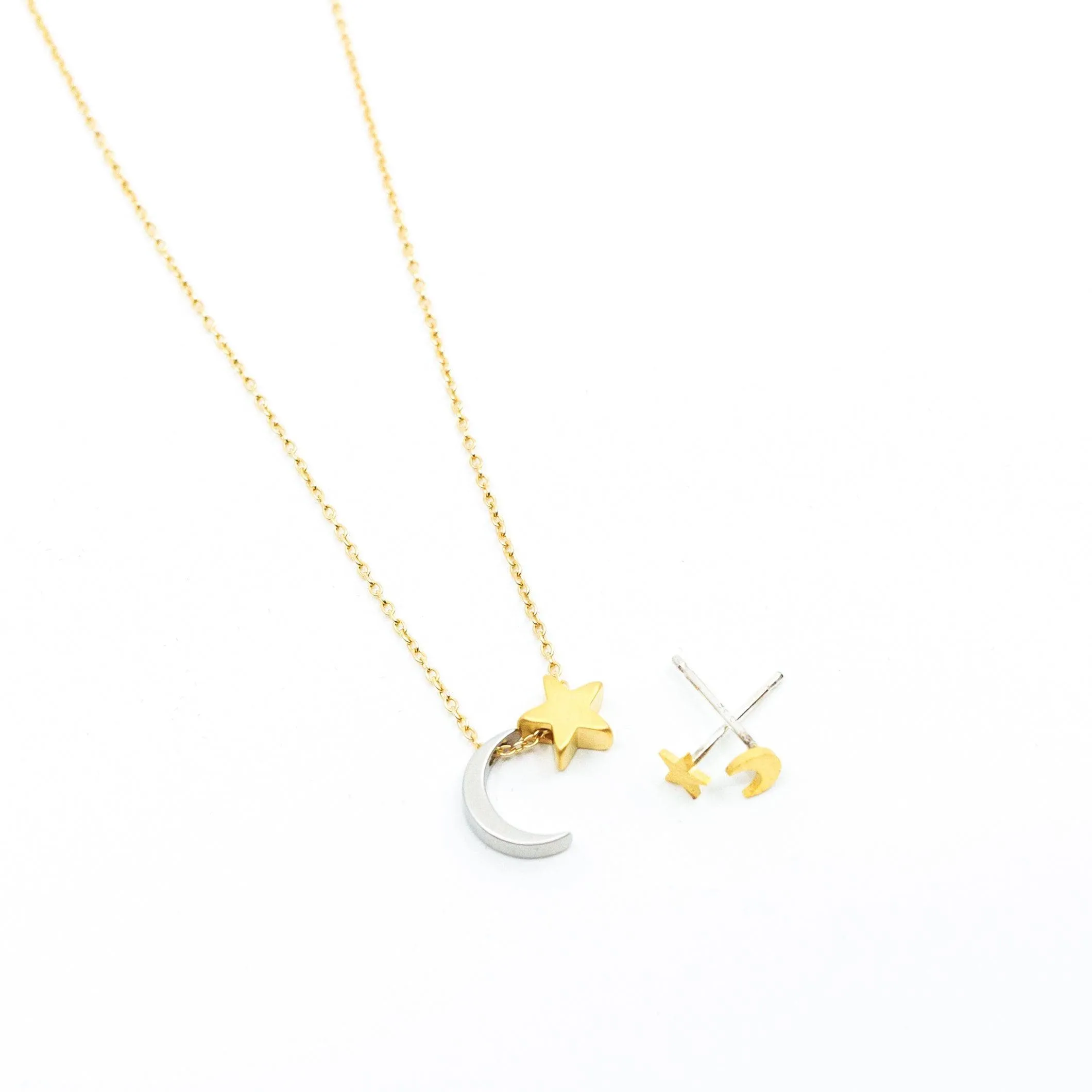 Moon & Star Earrings   Necklace Set
