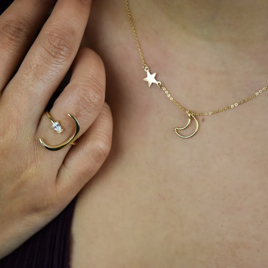 Moon Outline & Star Necklace