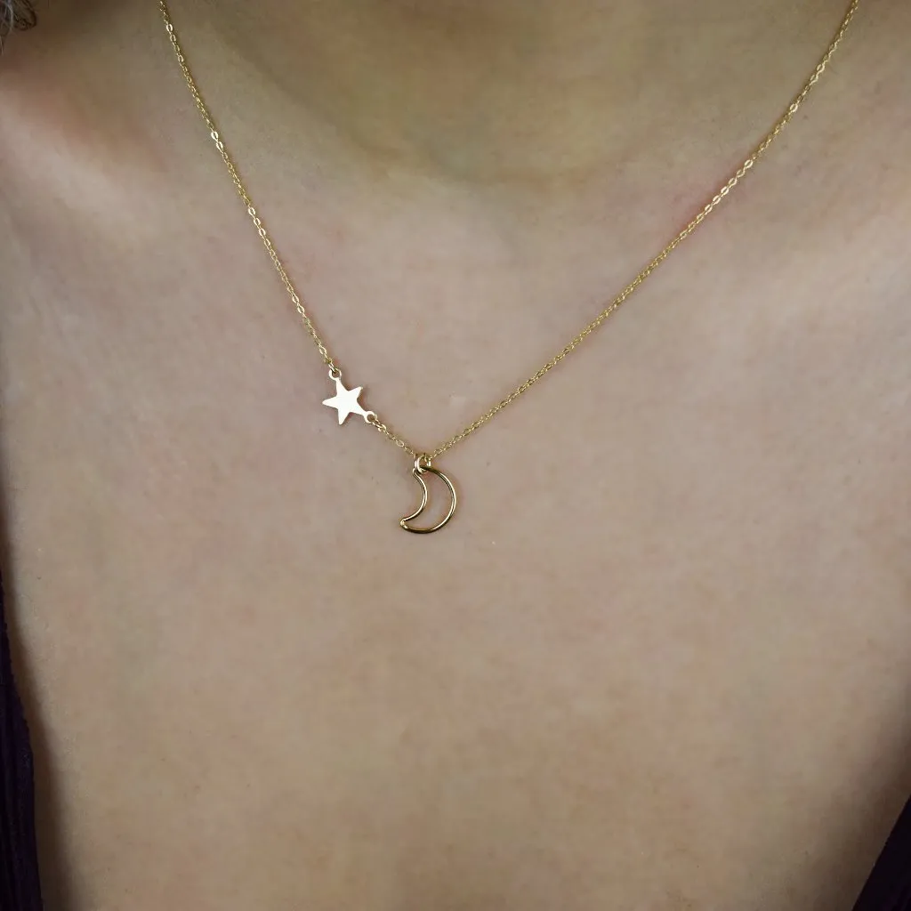 Moon Outline & Star Necklace