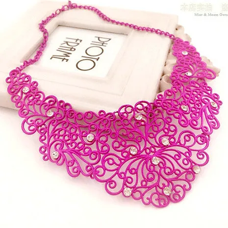 Moon Retro Black Hollow Crystal Gem Ethnic Alloy Collar Choker Statement Necklaces 2015 Vintage Jewelry Women N270
