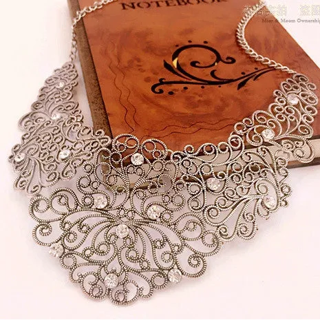 Moon Retro Black Hollow Crystal Gem Ethnic Alloy Collar Choker Statement Necklaces 2015 Vintage Jewelry Women N270
