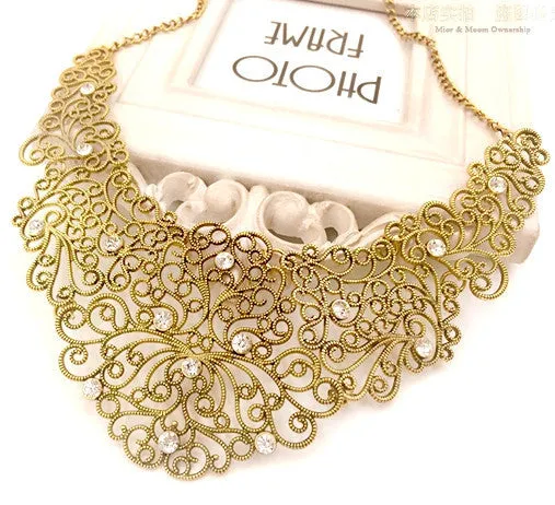 Moon Retro Black Hollow Crystal Gem Ethnic Alloy Collar Choker Statement Necklaces 2015 Vintage Jewelry Women N270