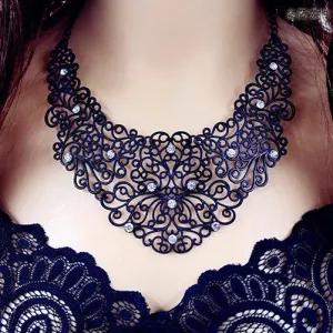 Moon Retro Black Hollow Crystal Gem Ethnic Alloy Collar Choker Statement Necklaces 2015 Vintage Jewelry Women N270