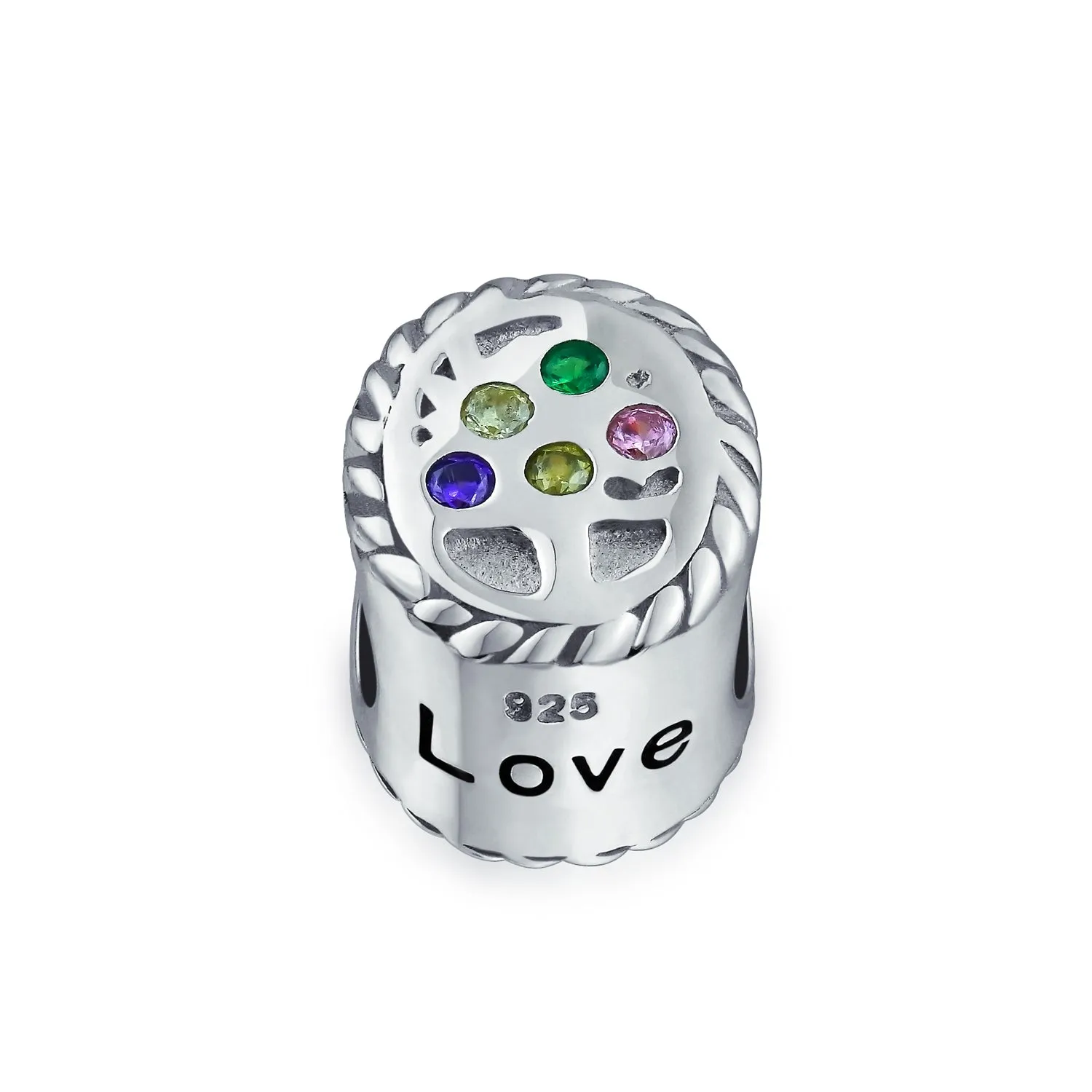 Multi Color CZ Family Tree of Life Charm Bead for Mother Wife Silver Bracelet