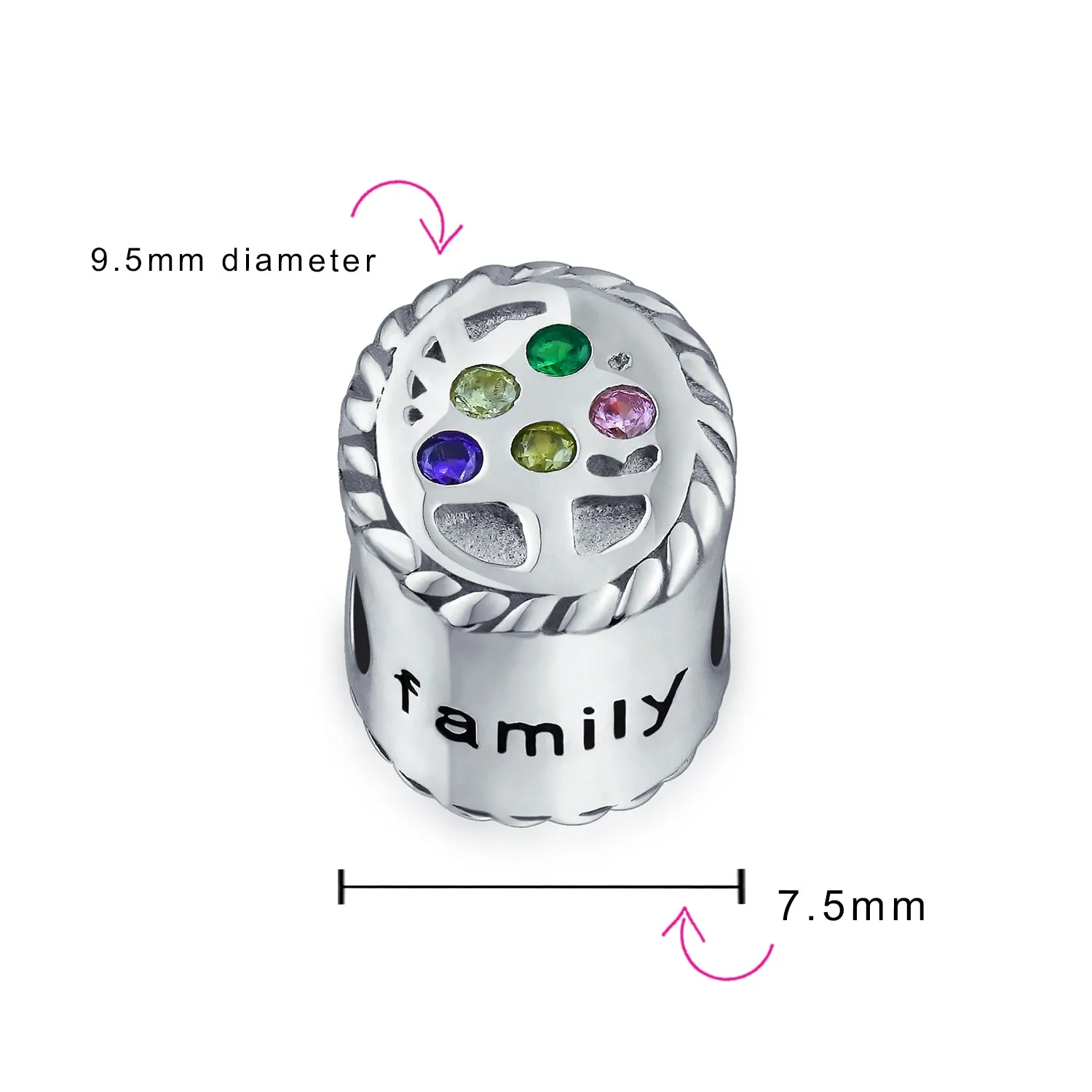 Multi Color CZ Family Tree of Life Charm Bead for Mother Wife Silver Bracelet