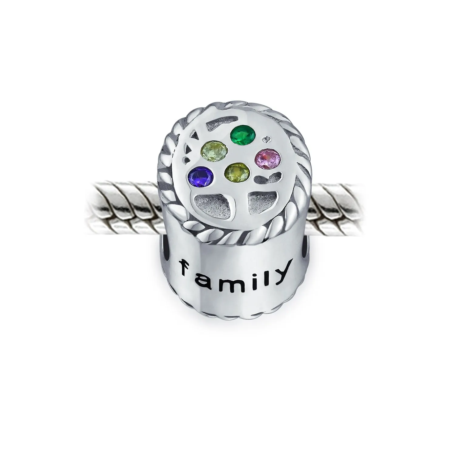 Multi Color CZ Family Tree of Life Charm Bead for Mother Wife Silver Bracelet