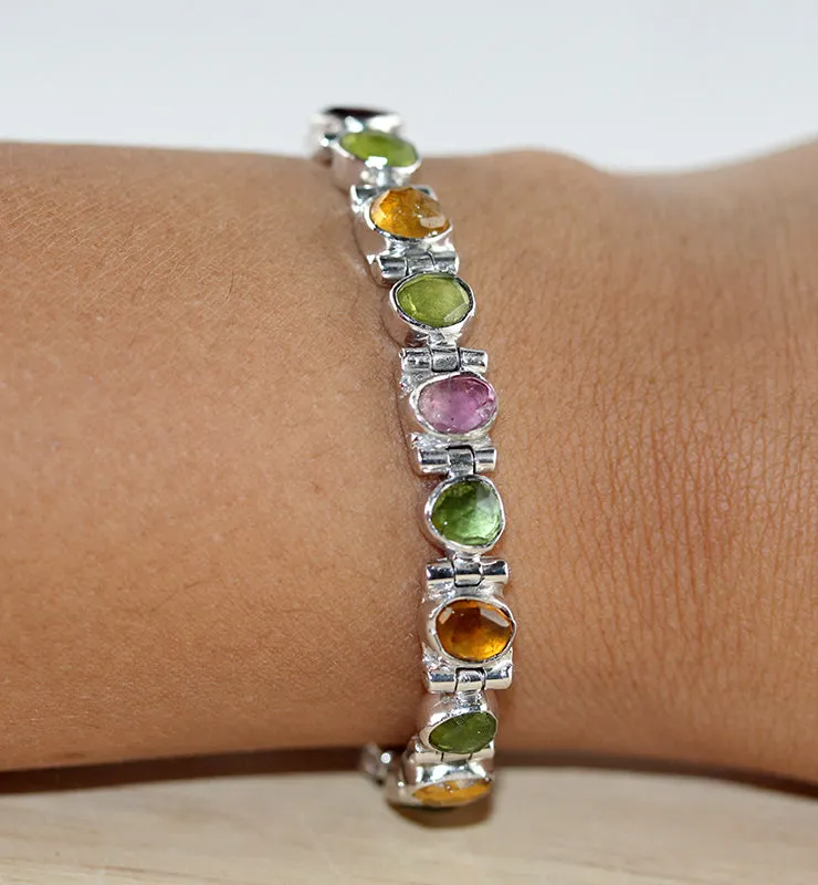 Multicolor Tourmaline Bracelet in Sterling Silver